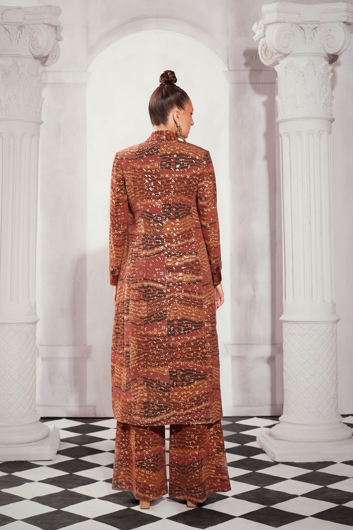 Tangerine Byzantine Print Trench Coat