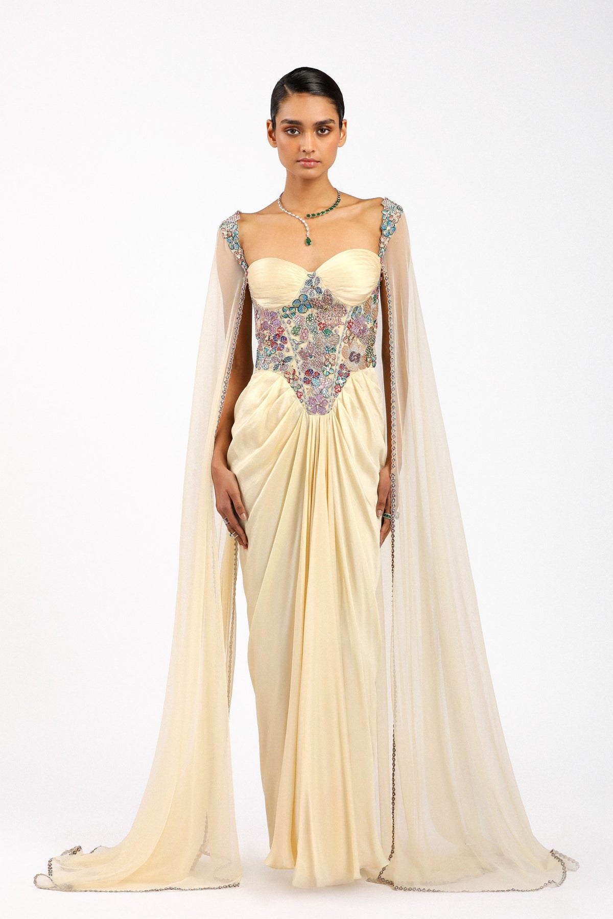 Zaferine Satin Pleated Gown