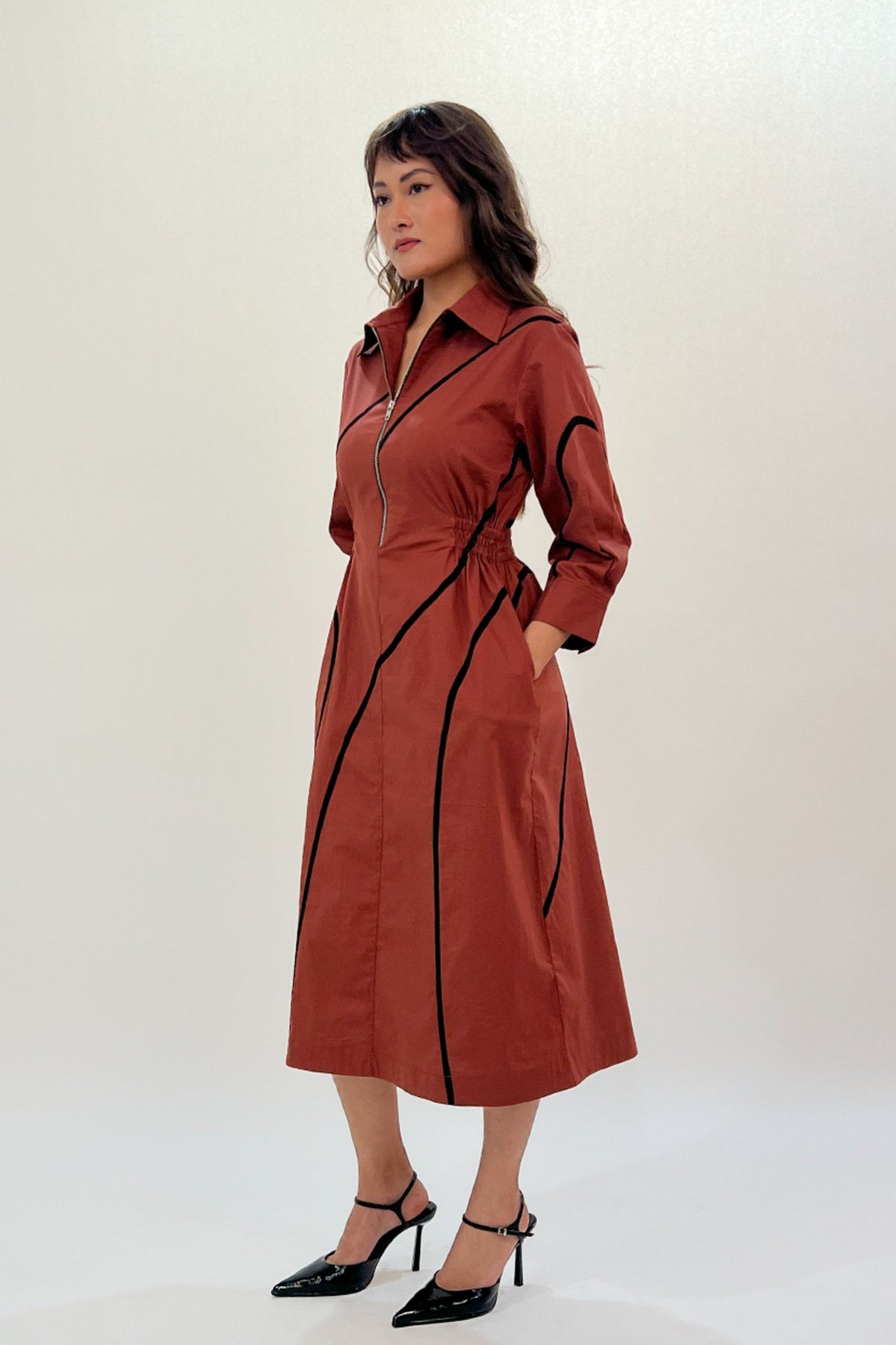 Yara Tape Brown Dress