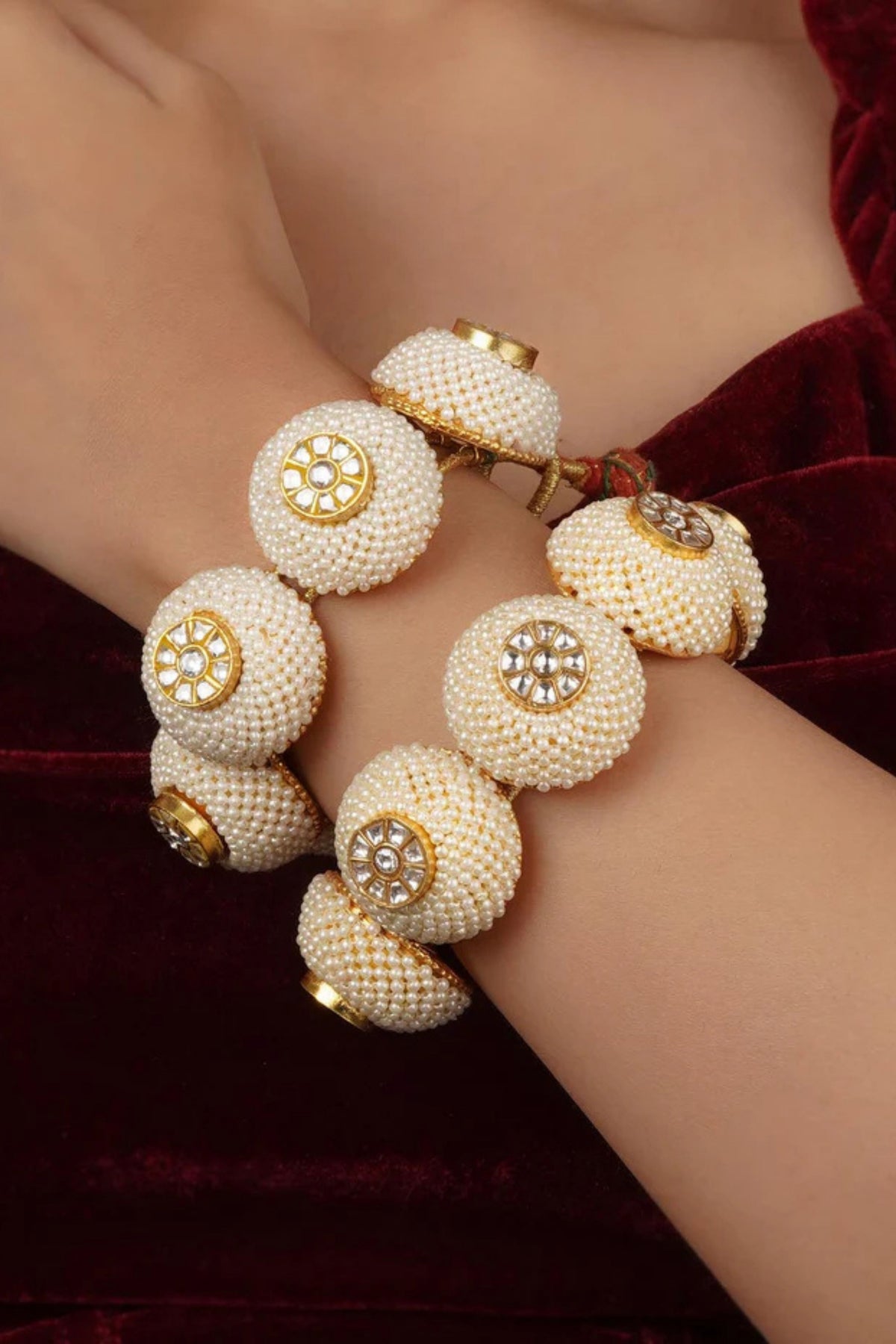 White Gold Plated Jadau Kundan Bangles