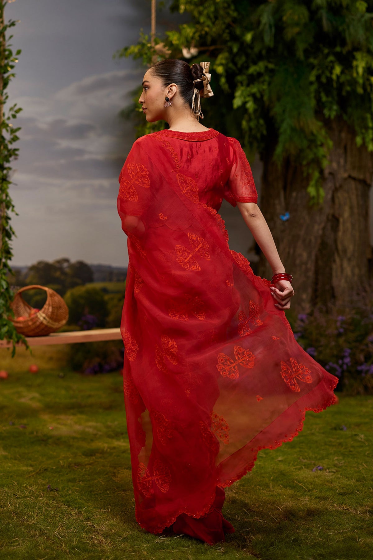 Flutter n Bloom Embroidered Red Saree