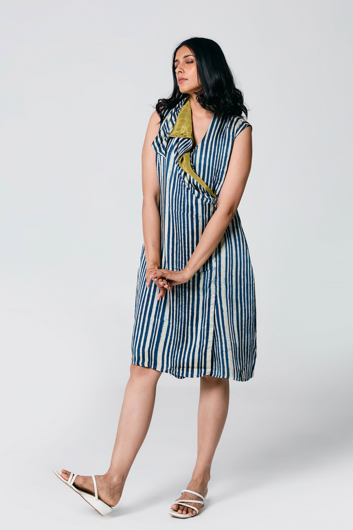Blue Neck Flap Dress