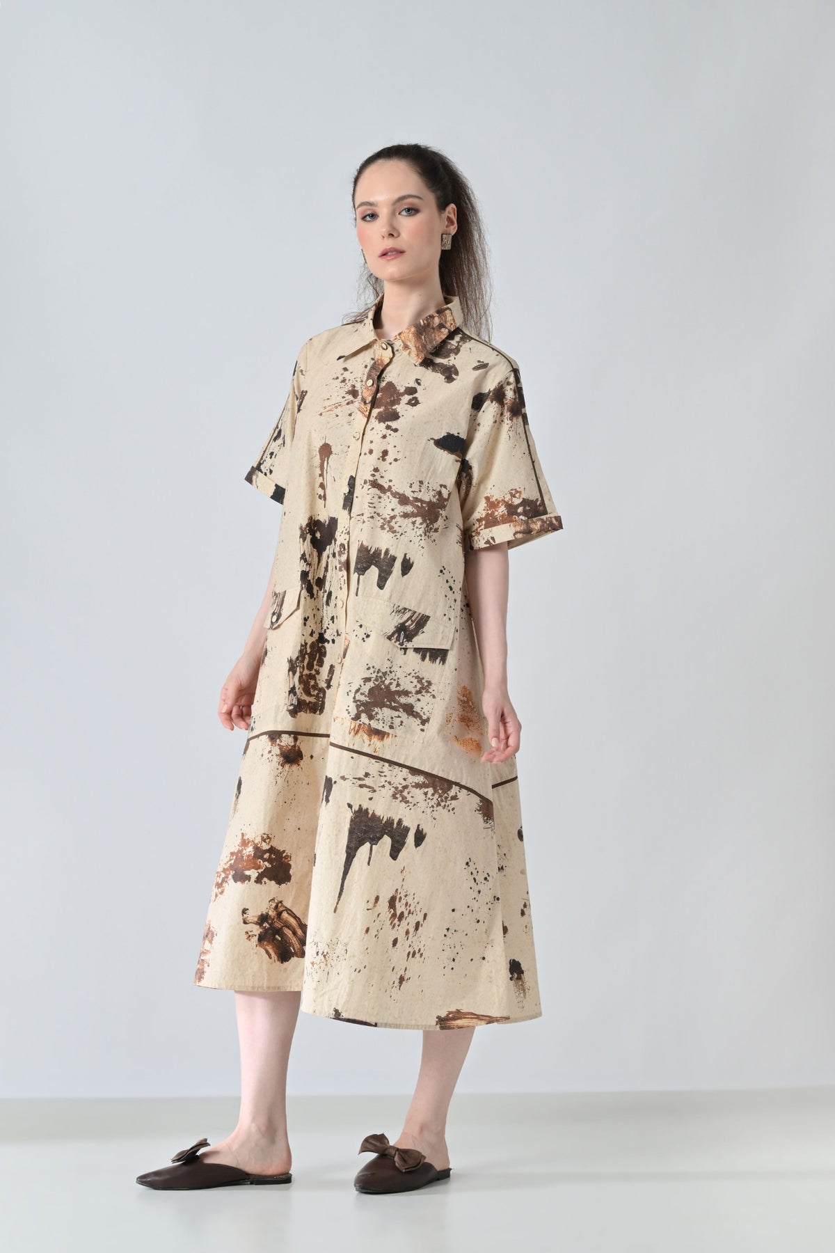 Earthscape Biege Printed Shirt Dress