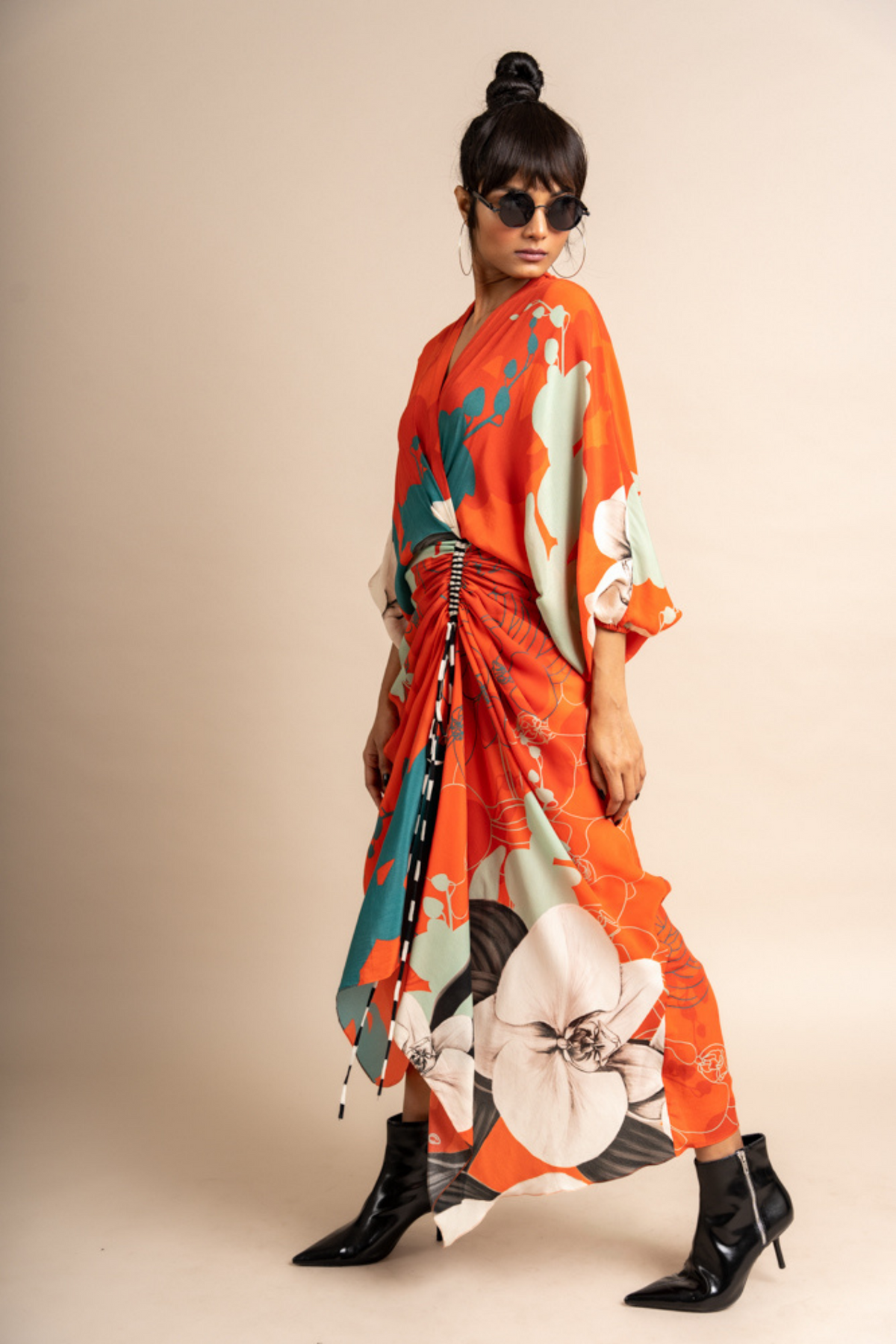 Tangerine Print Wrap Dress