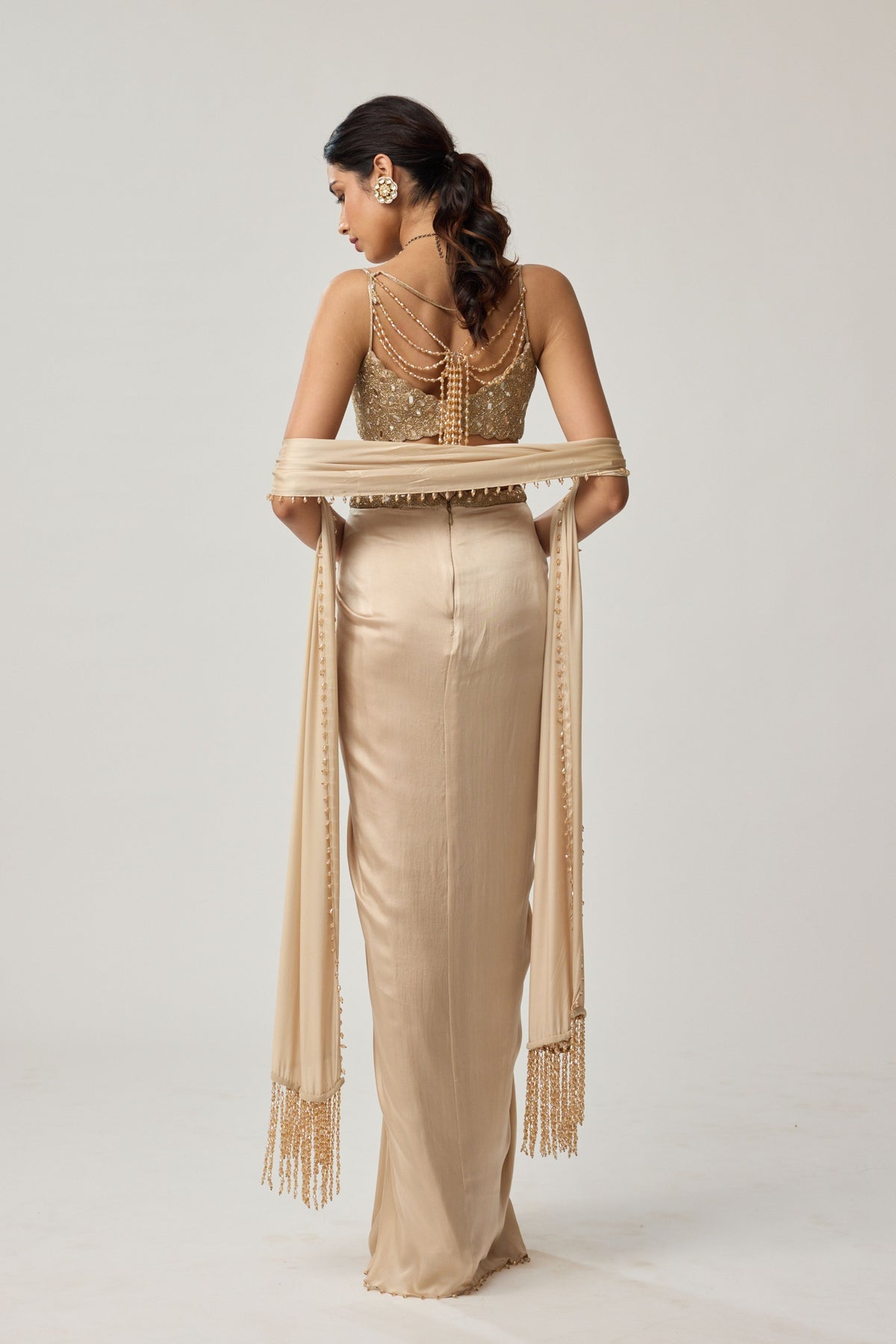 Light Beige Draped Skirt Set