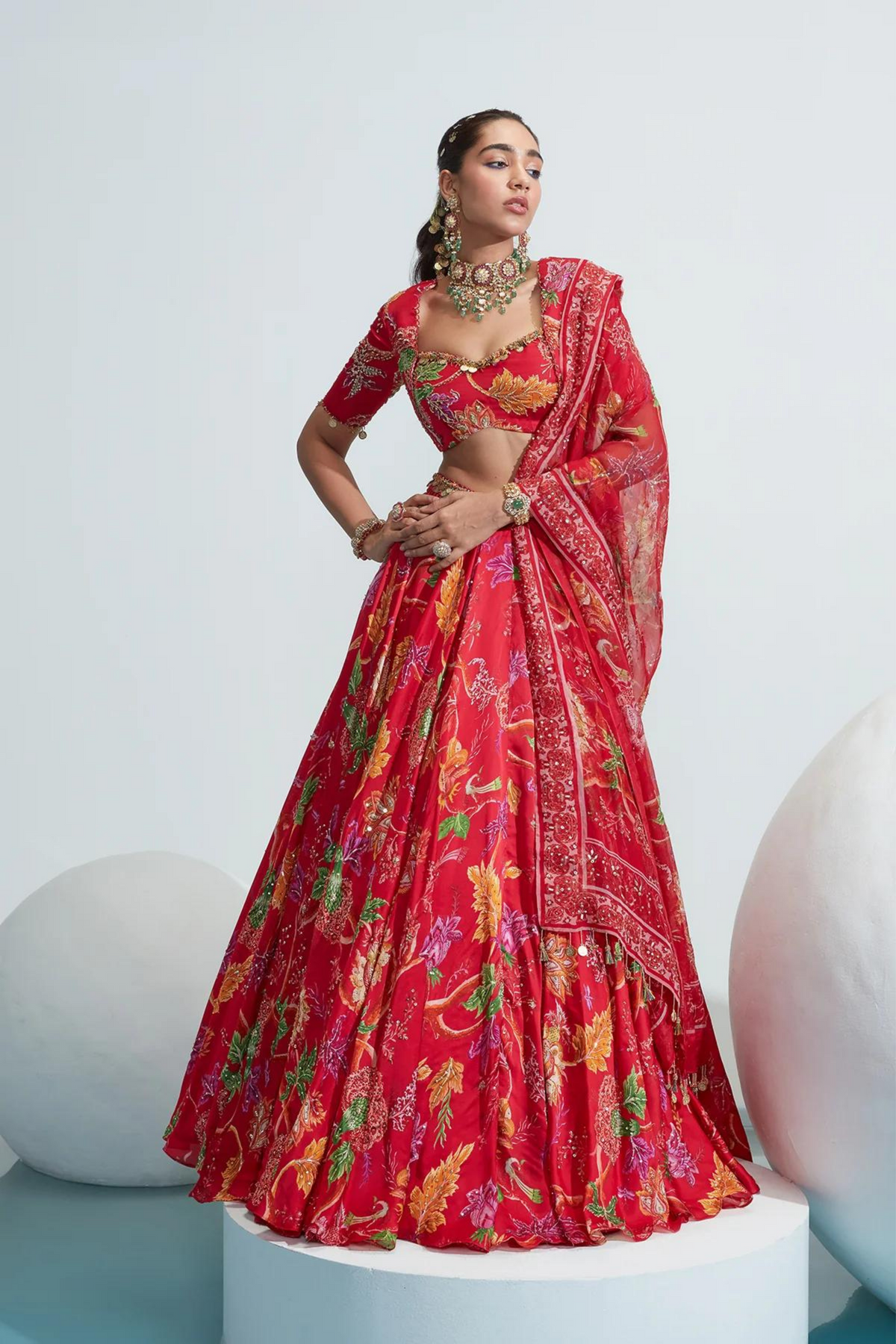 Tara Red Embroidered Lehenga Set
