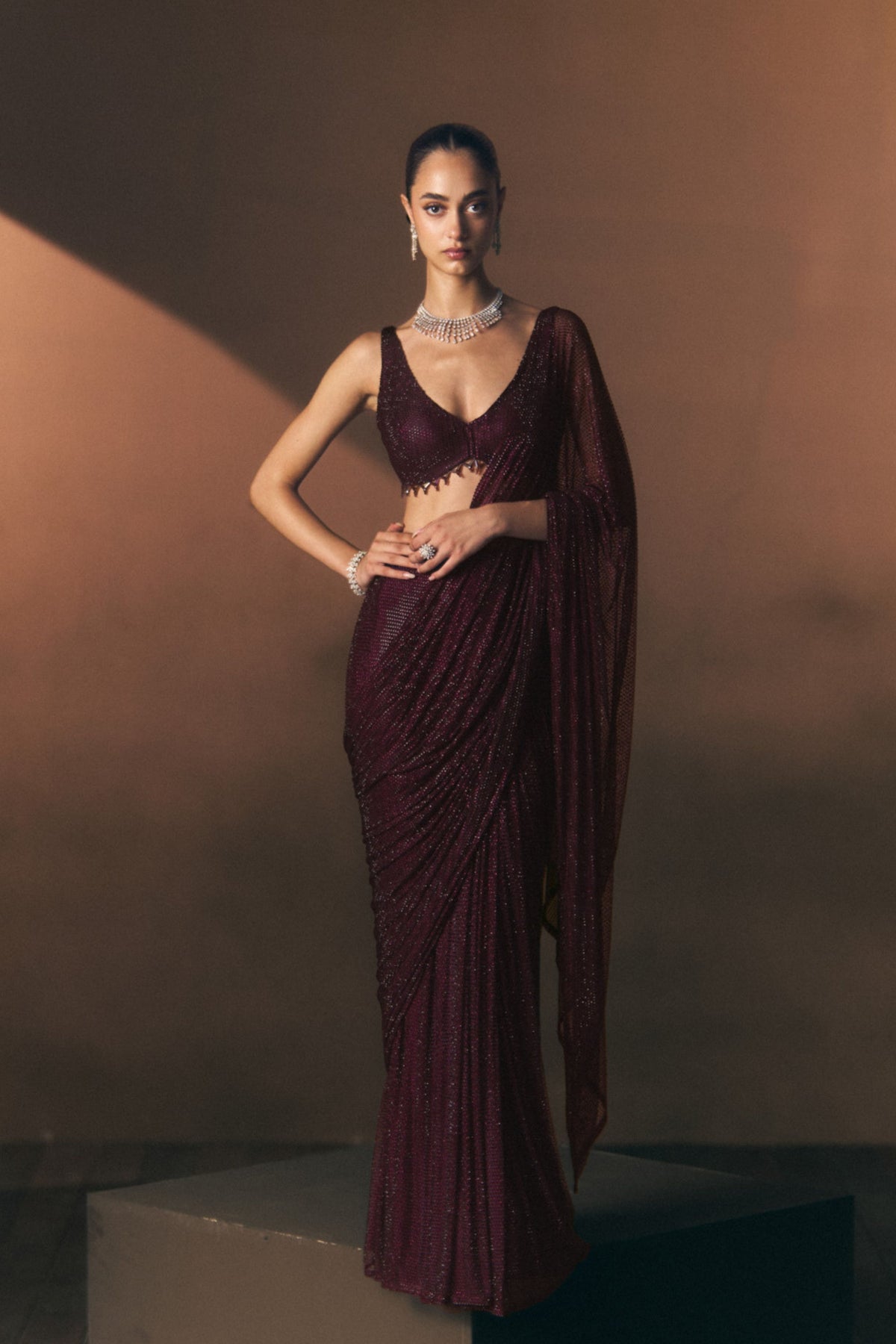 Cerise Drape Saree Set