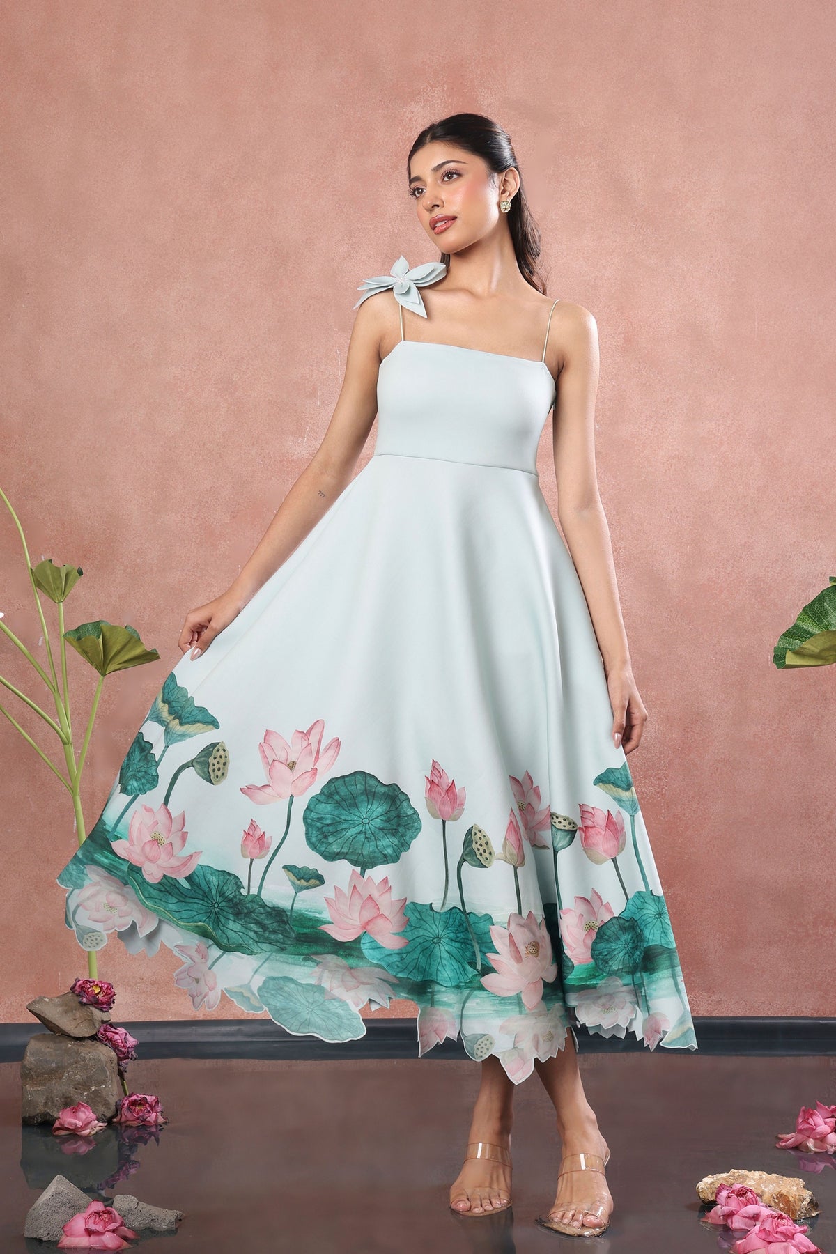 Green Flared Flower Dress