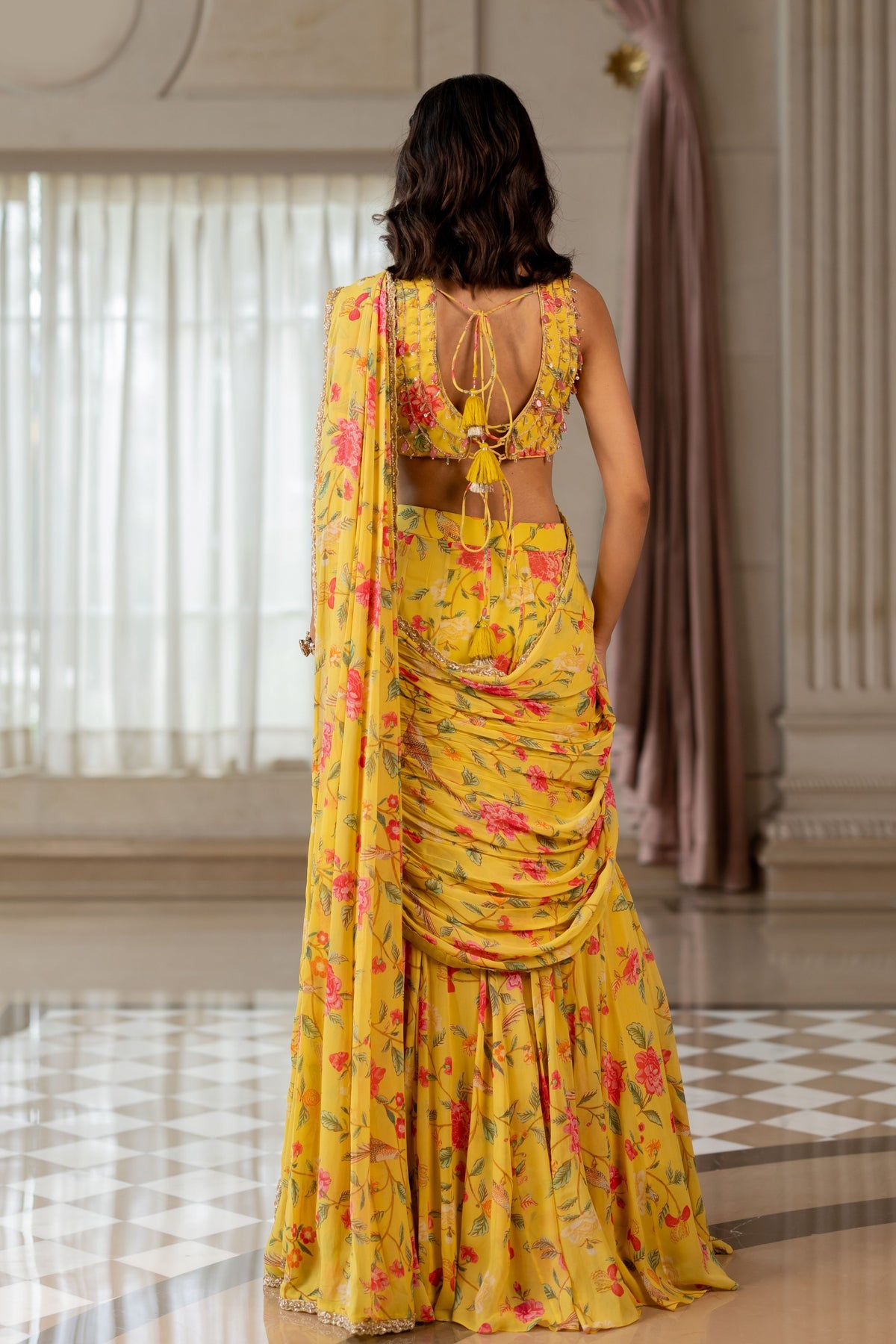Kiara Yellow Drape Saree Set