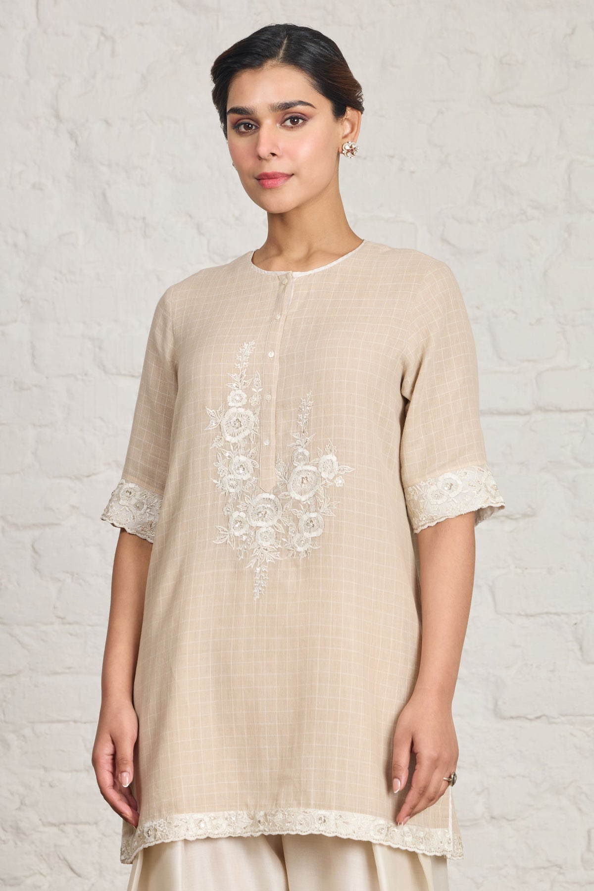 Beige Short Kurta Set
