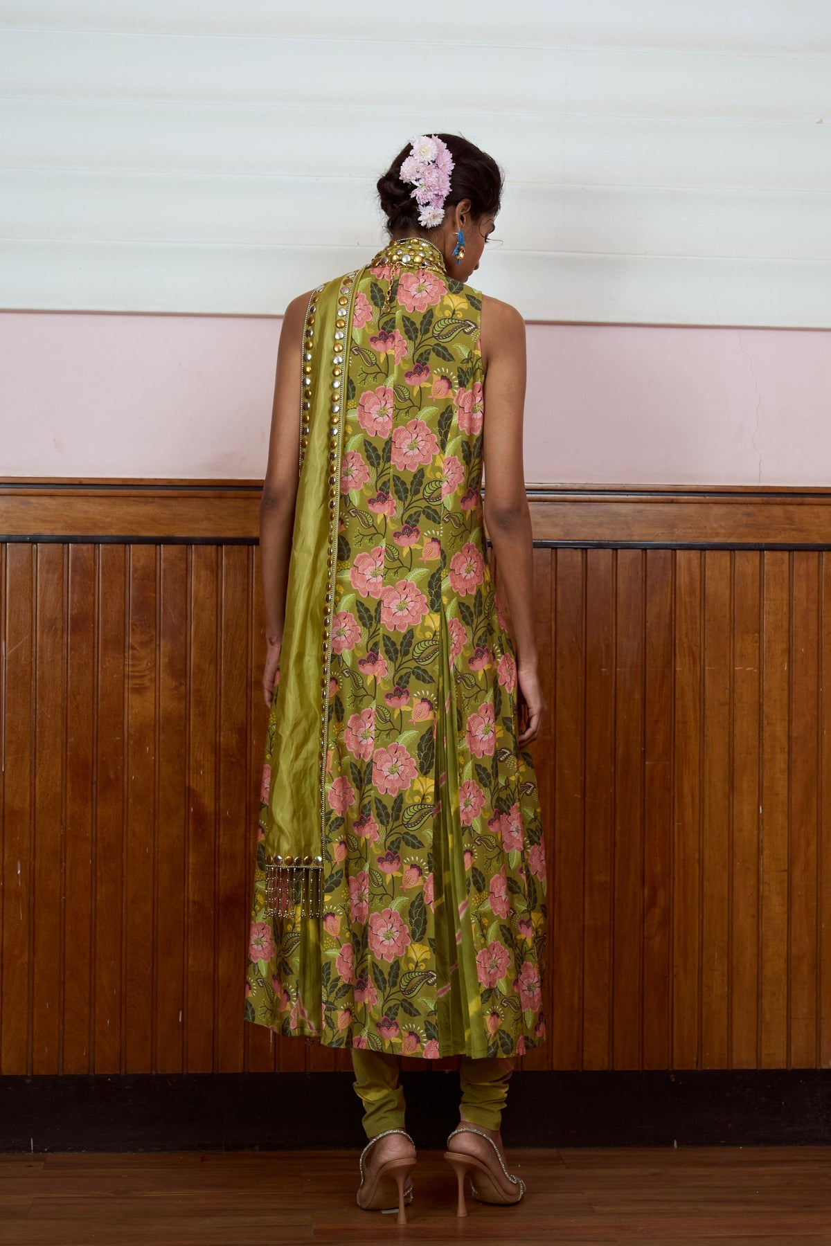 Silsila Olive Leheriya Kurta Set