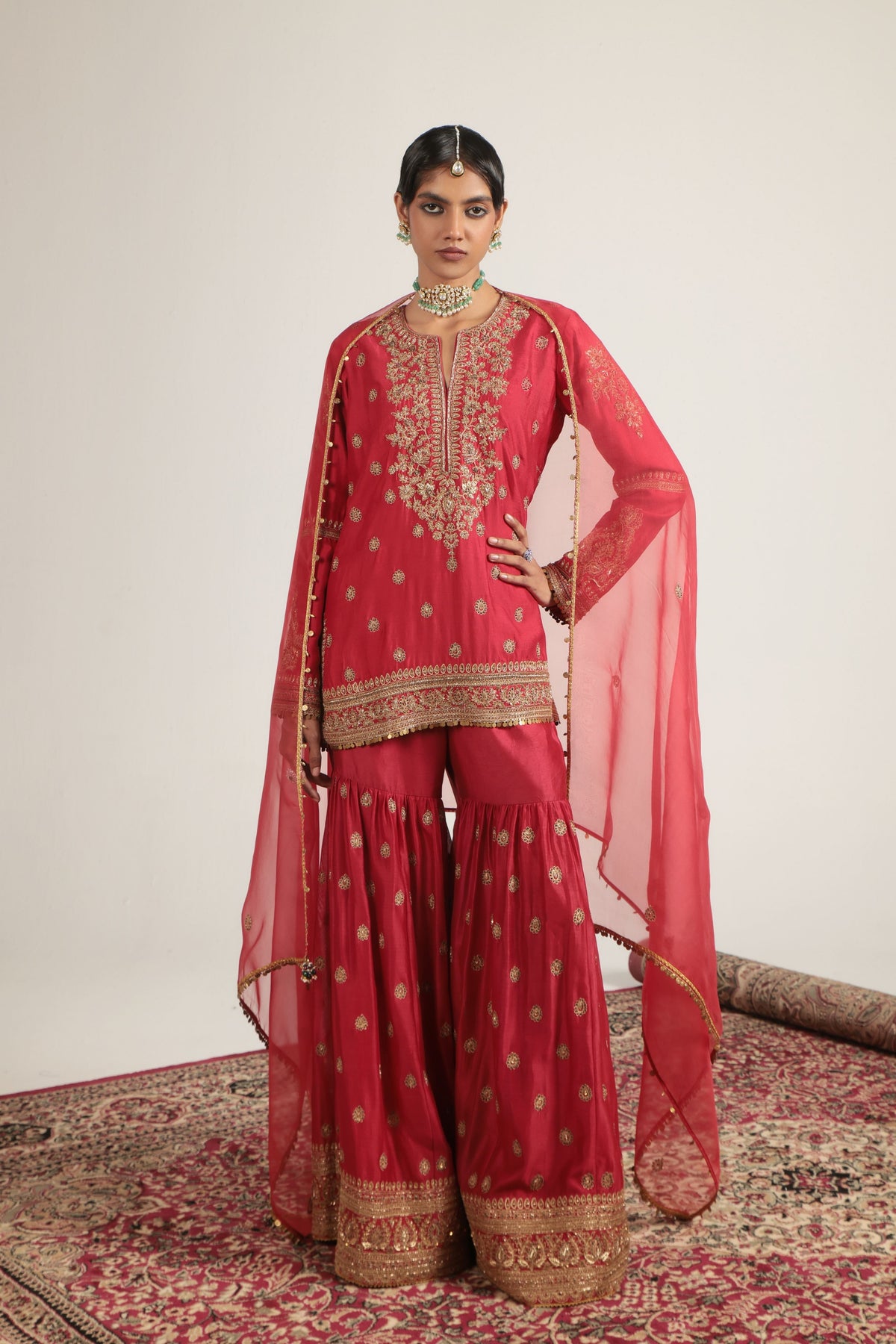 Red Phool Patti Sharara Set