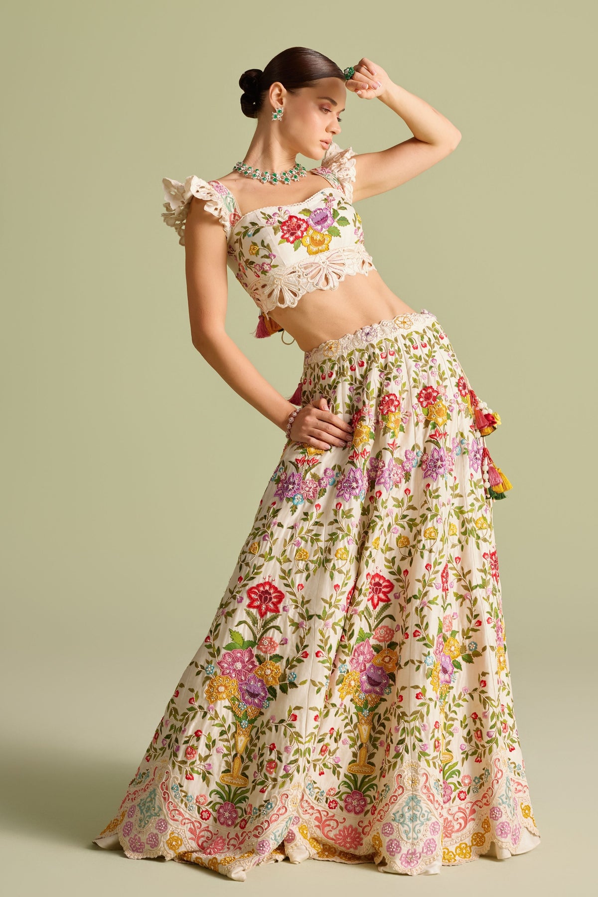 Multicolour Floral Threadwork Lehenga