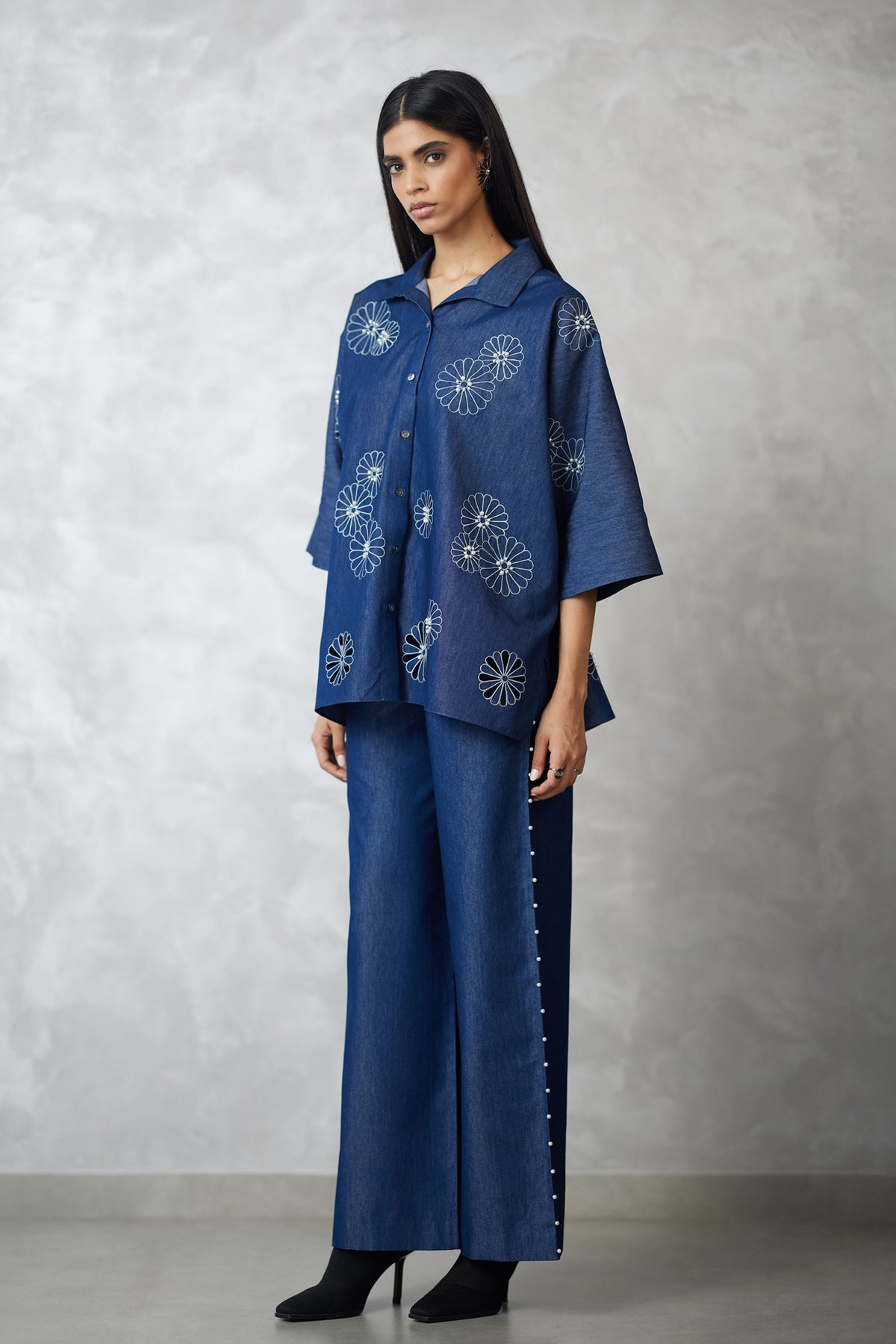 Dark Blue Cutwork Co-ord Set