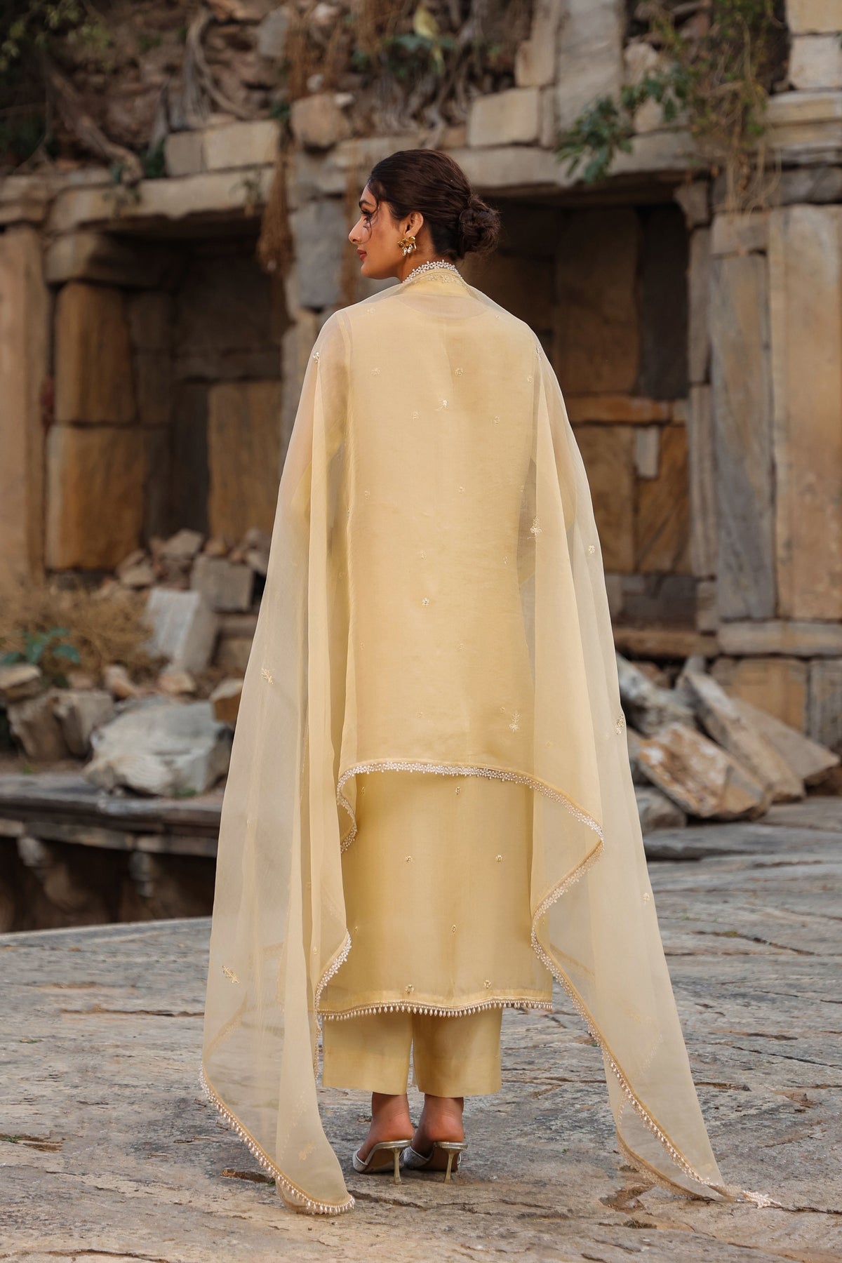 Vaayu Beige Heavy Jacket Kurta Set