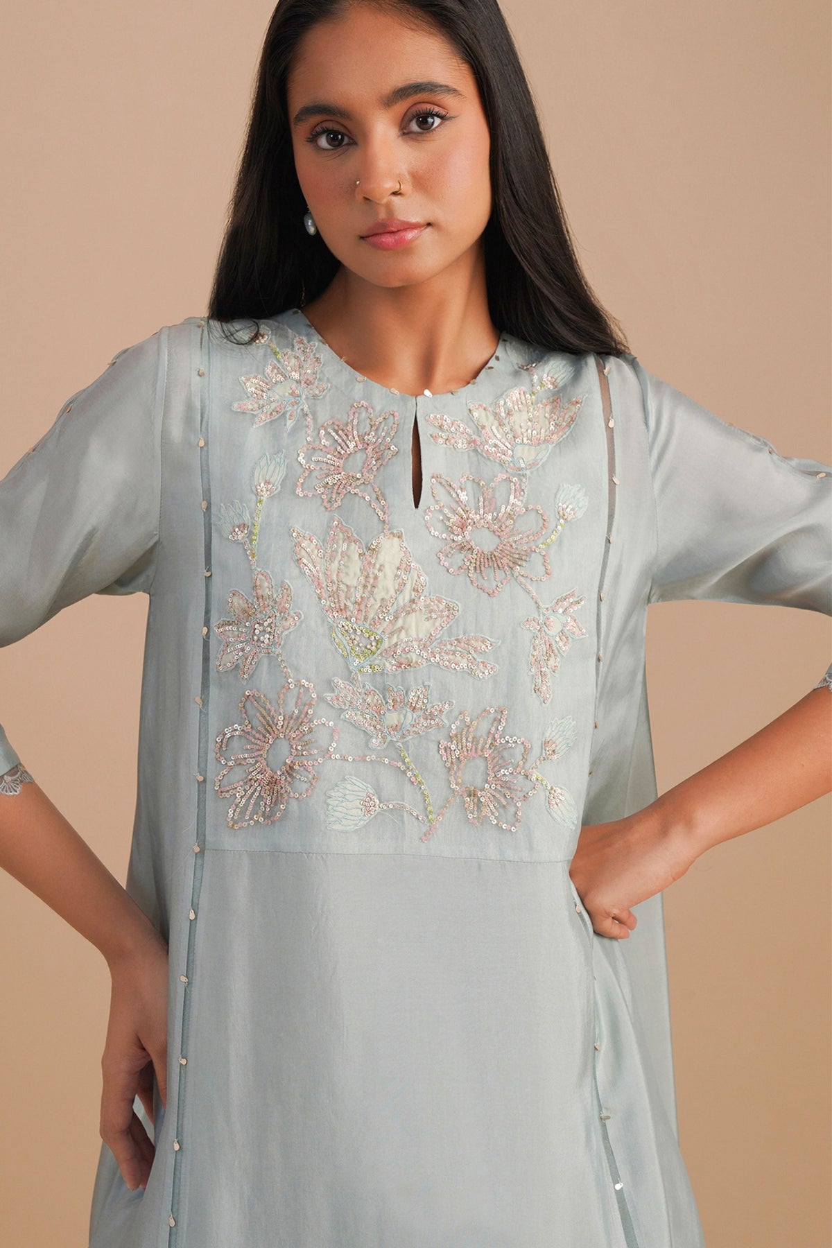 Powder Blue Applique Kurta Set