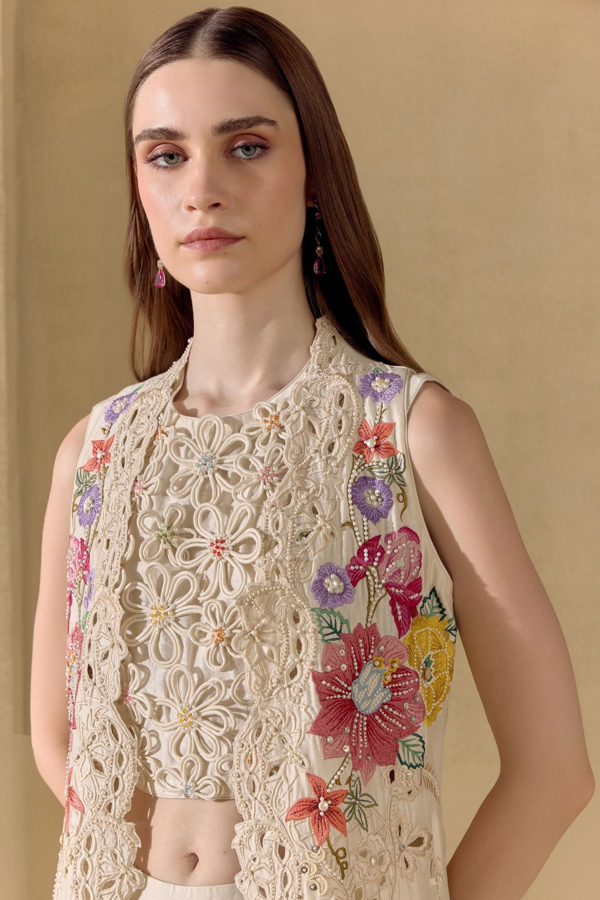 Ivory 3D Daisy Flared Pants