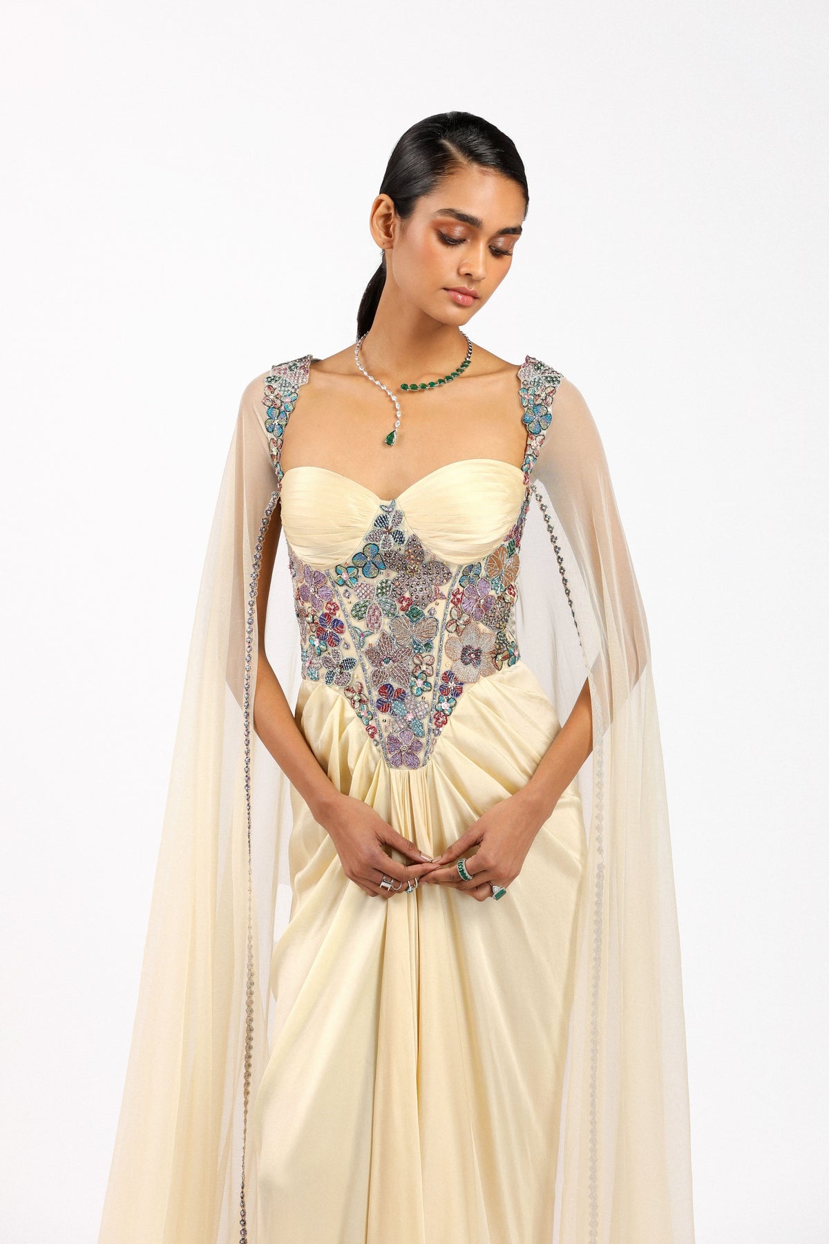 Zaferine Satin Pleated Gown