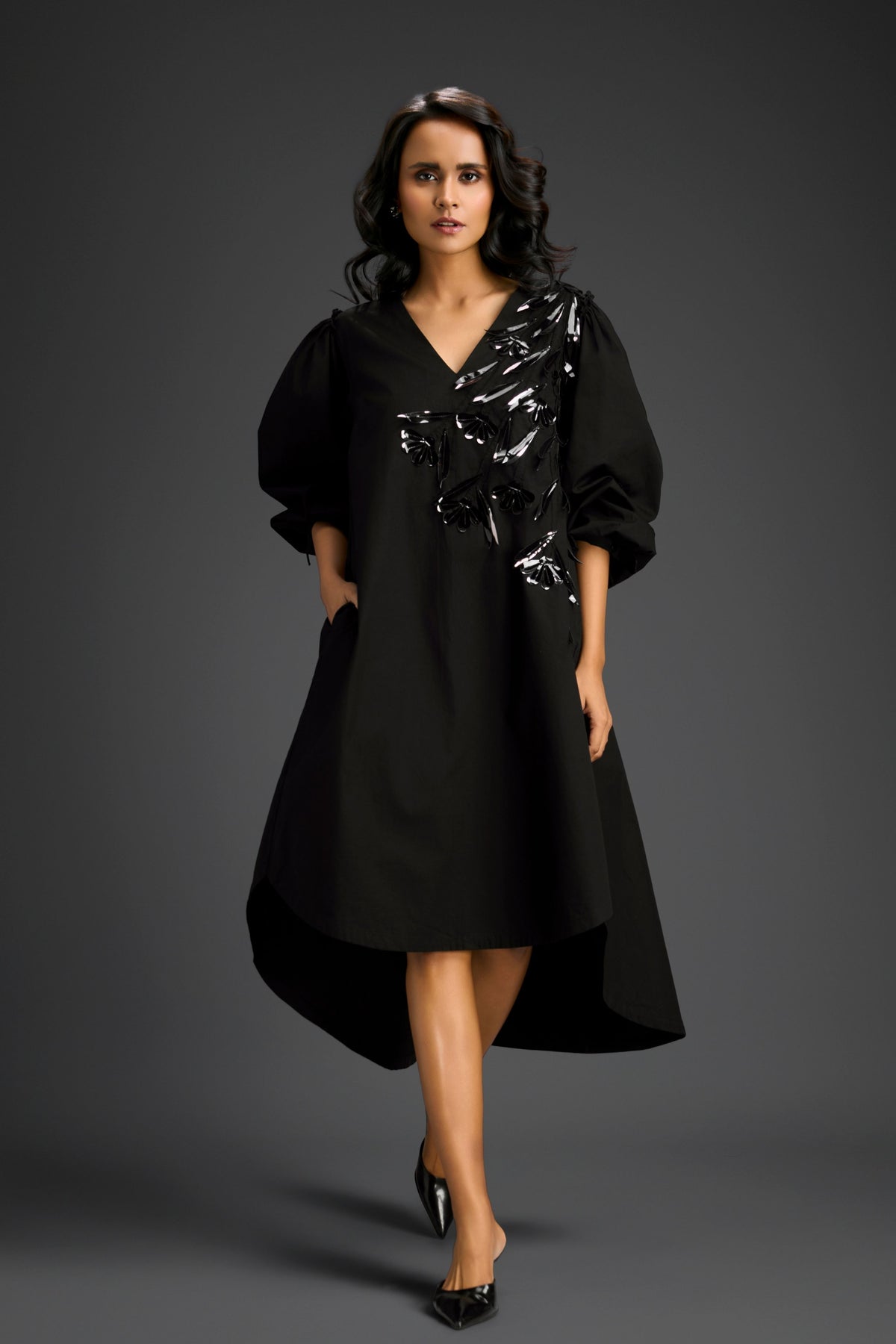 Black High-low V-neck Dress