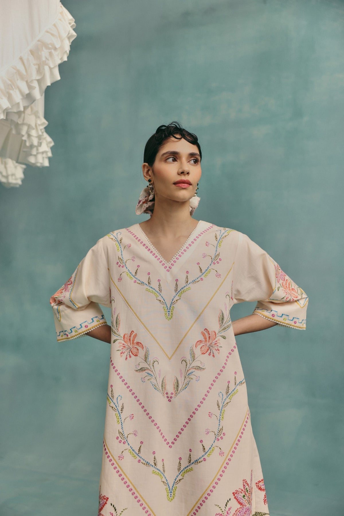 Ecru Hibiscus Kurta Set