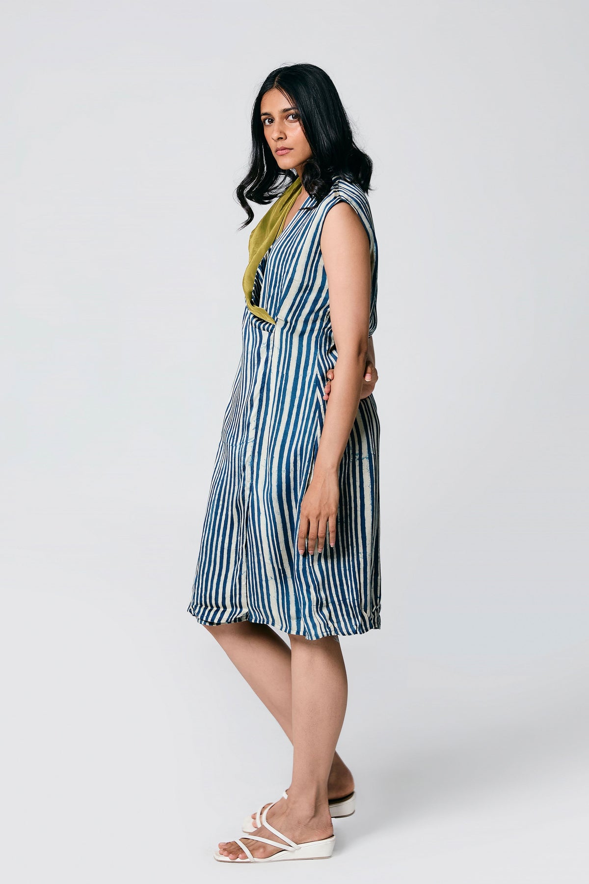 Blue Neck Flap Dress