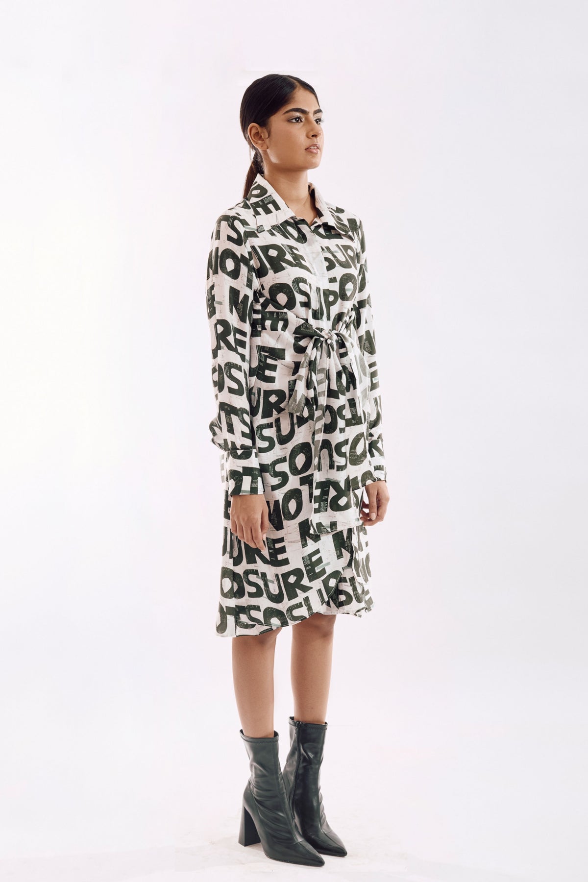 White Green Digital Print Dress