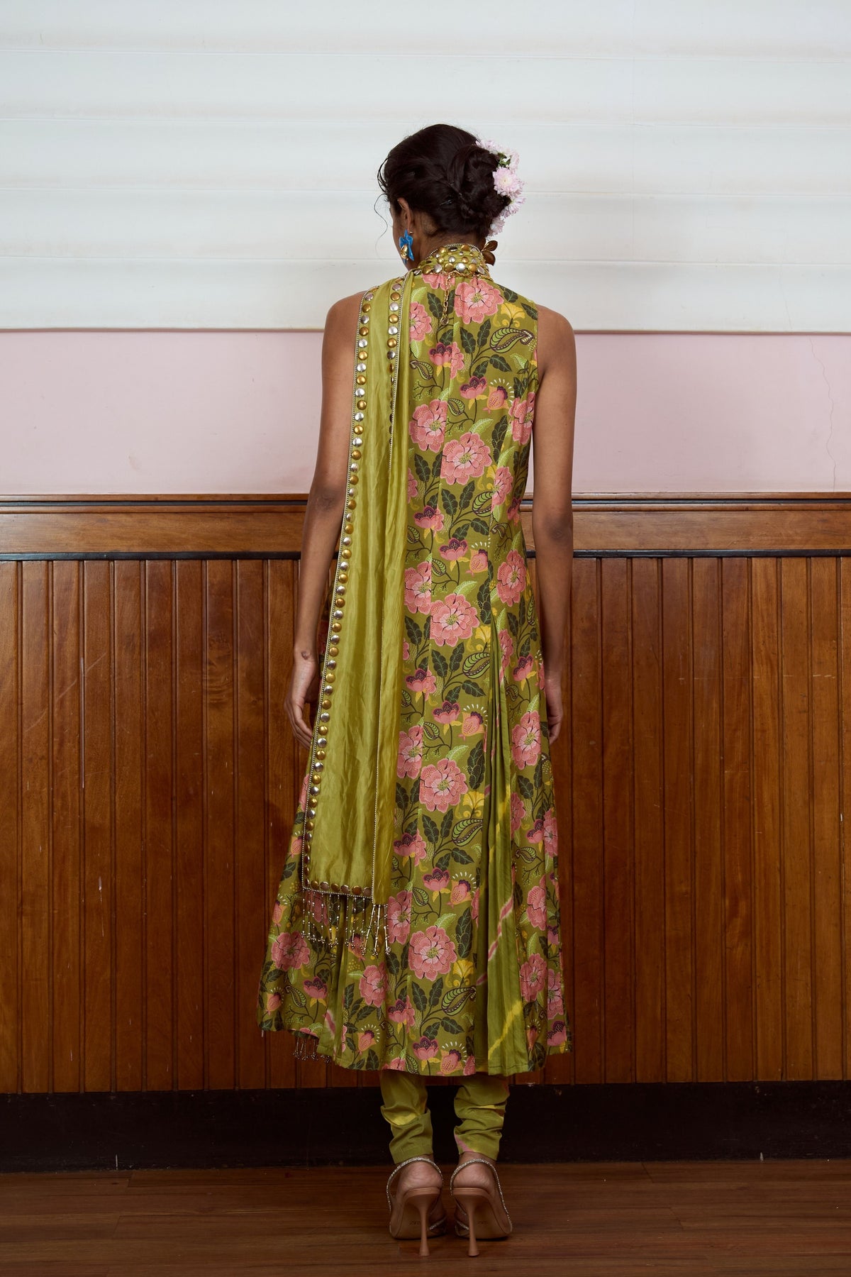 Silsila Olive Leheriya Kurta Set