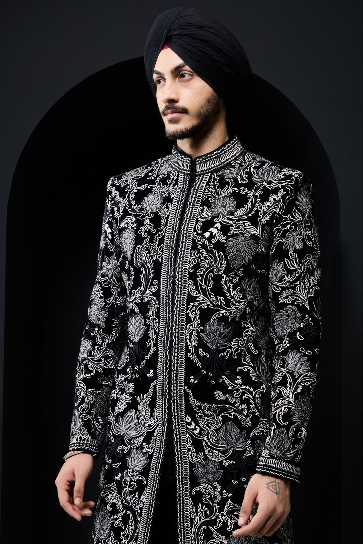 Threaded Black Indo Western Set