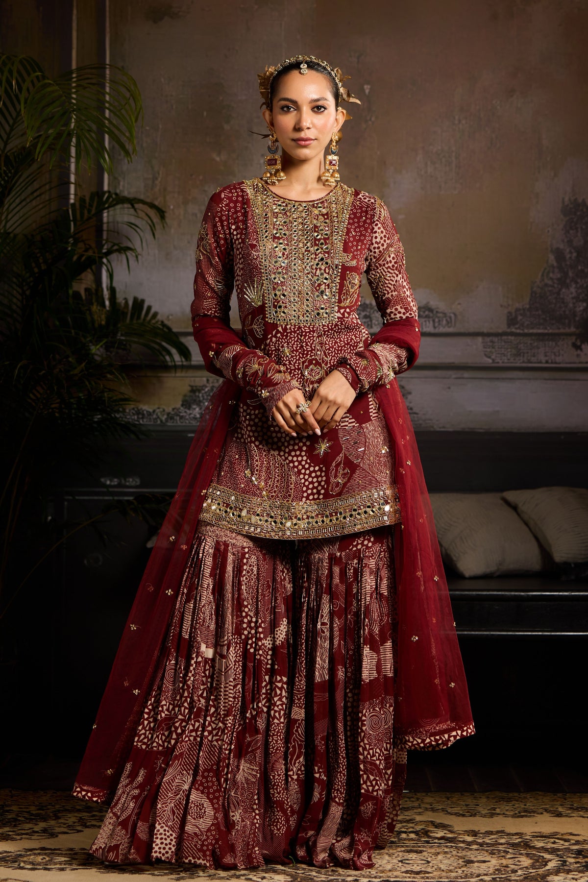 Maroon Print Sharara Set