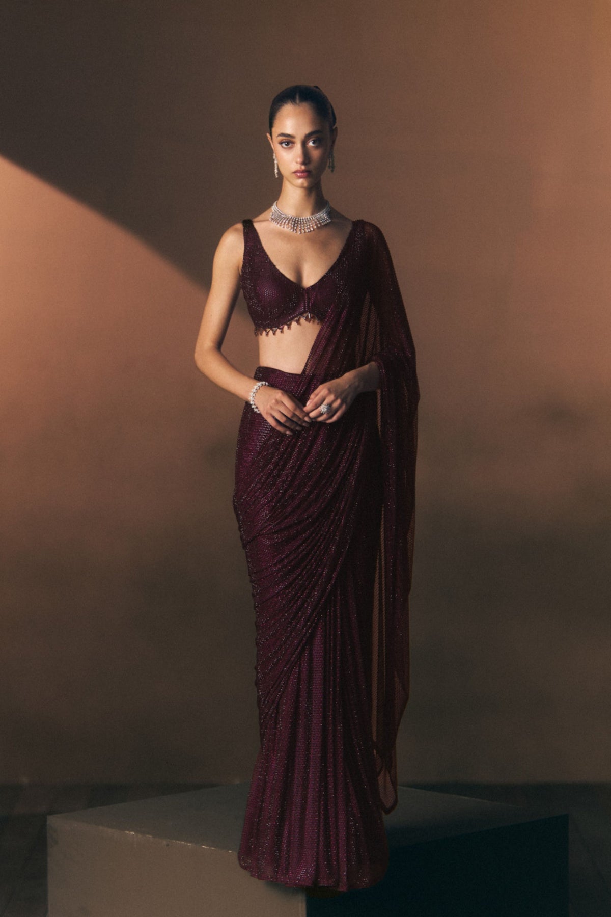 Cerise Drape Saree Set