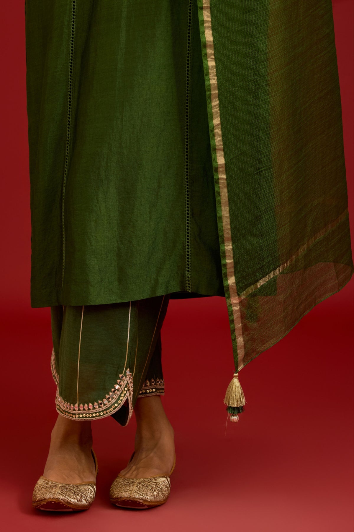 Green Chinniya Kurta Set