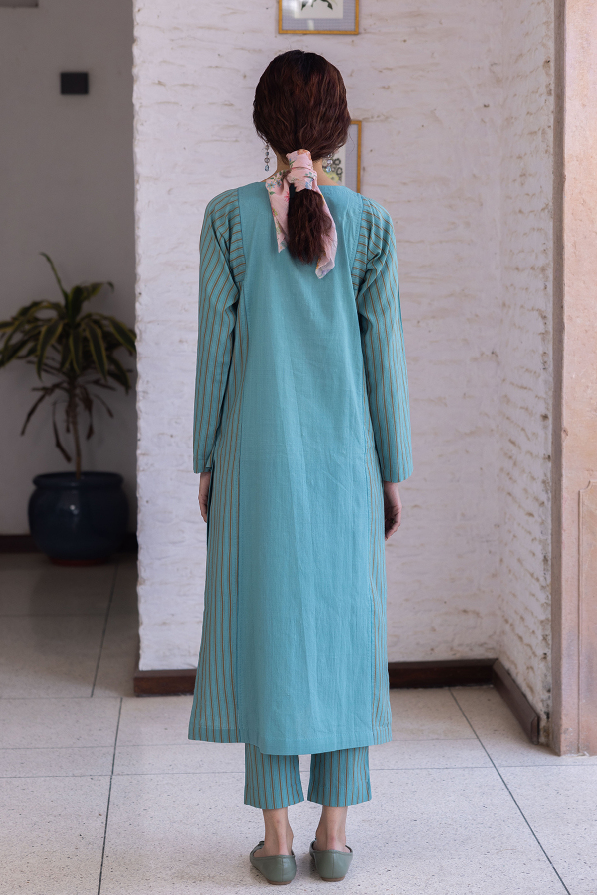 Tender Petals Teal Kurta Set