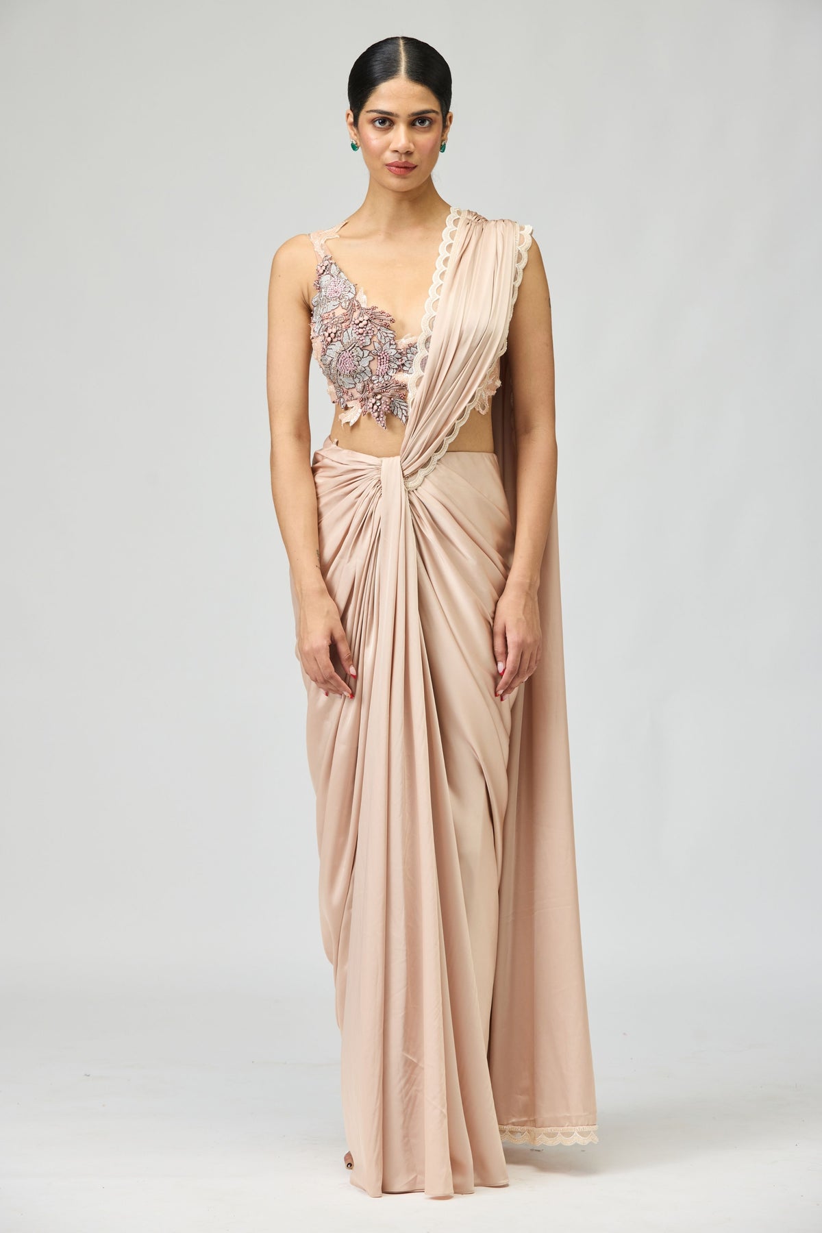 Blush Satin Saree Set