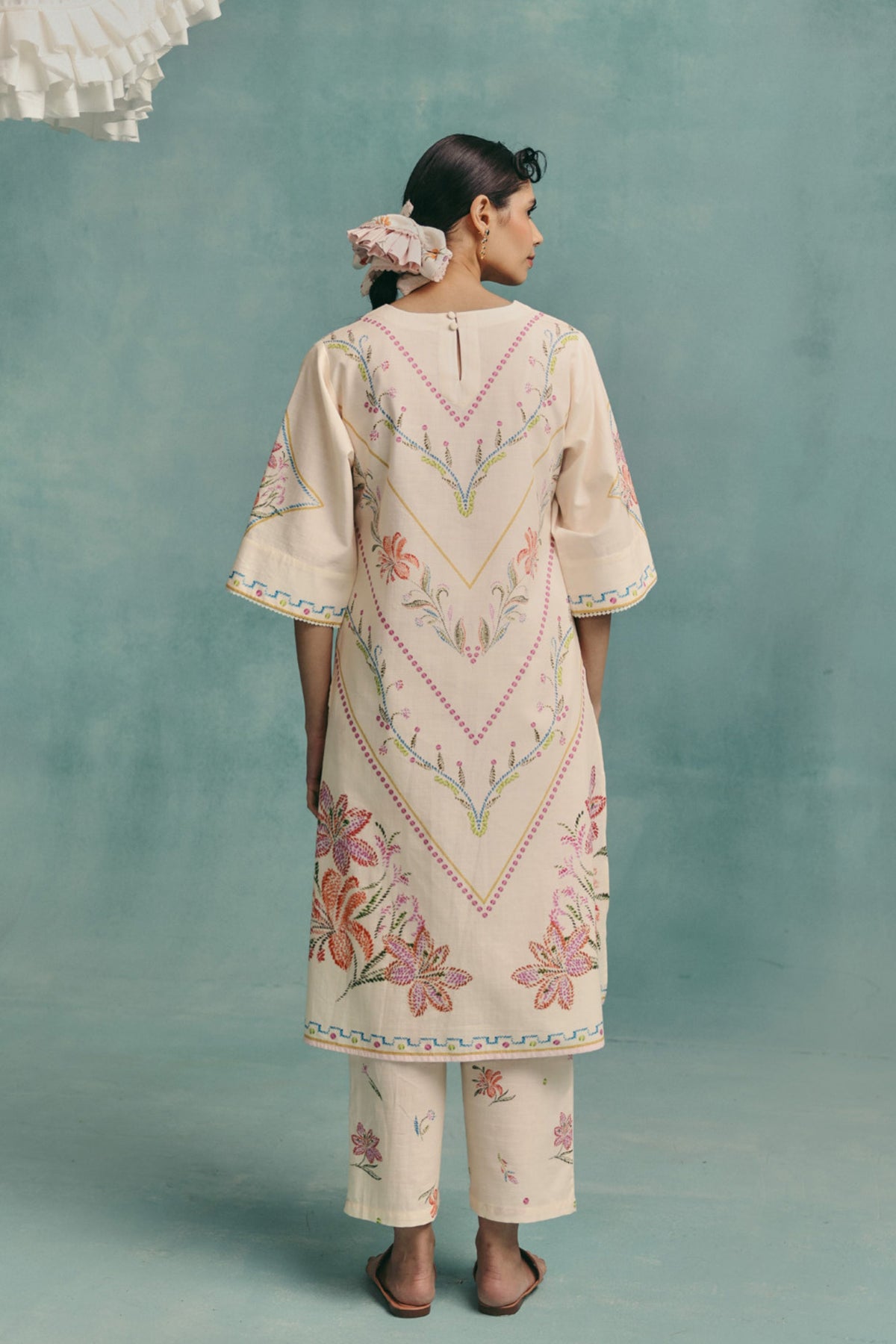 Ecru Hibiscus Kurta Set