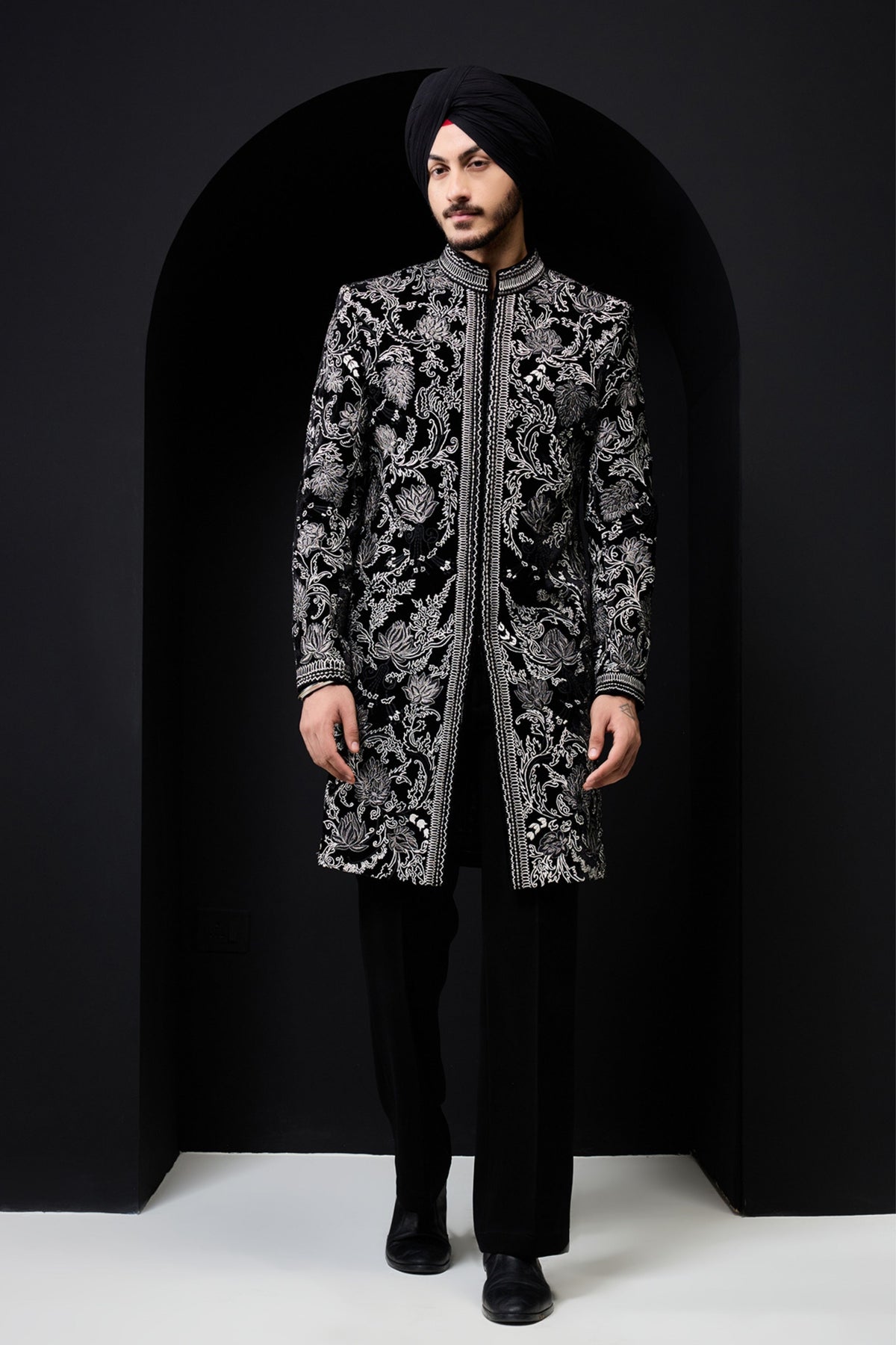 Threaded Black Indo Western Set