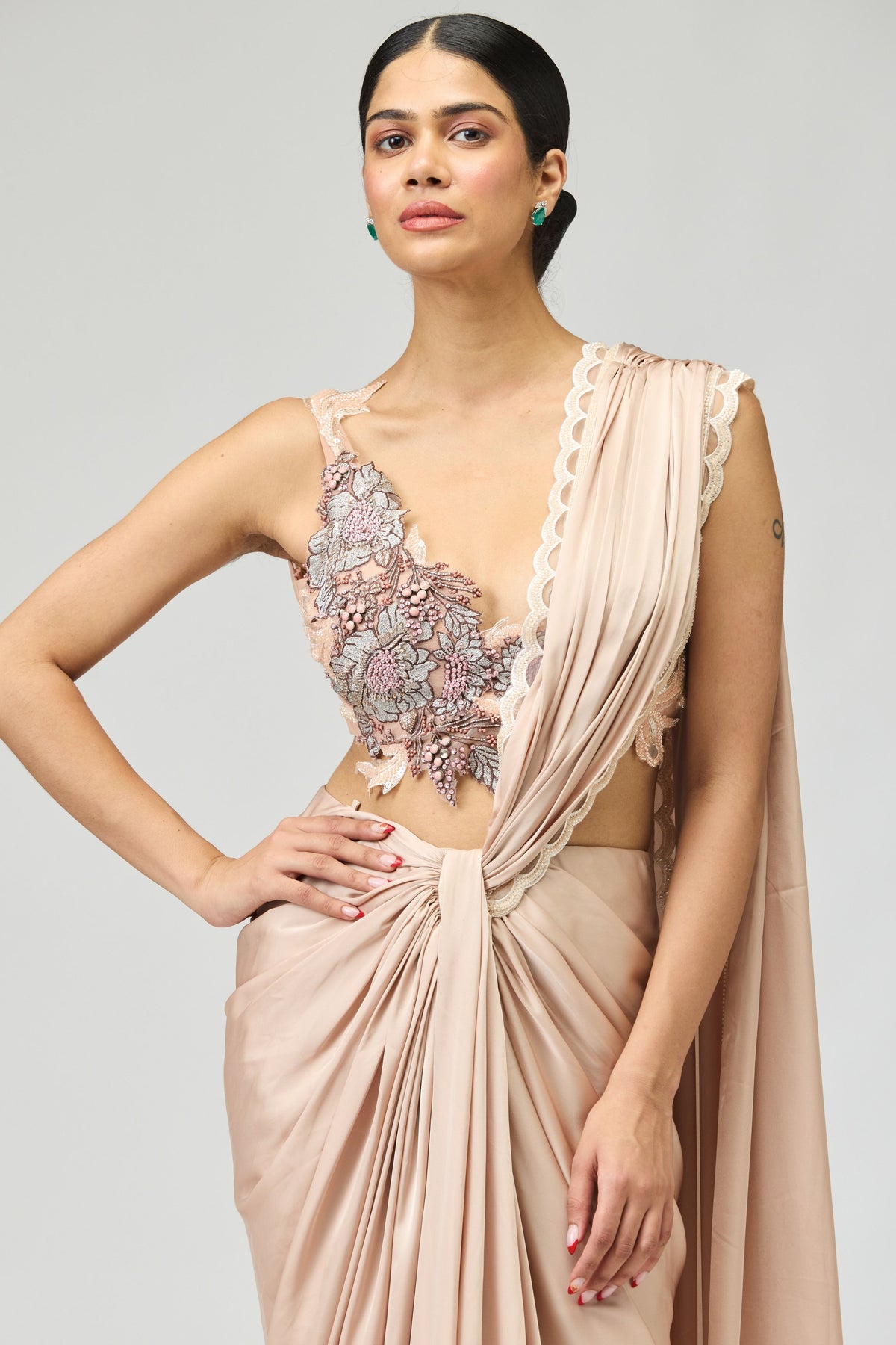 Blush Satin Saree Set