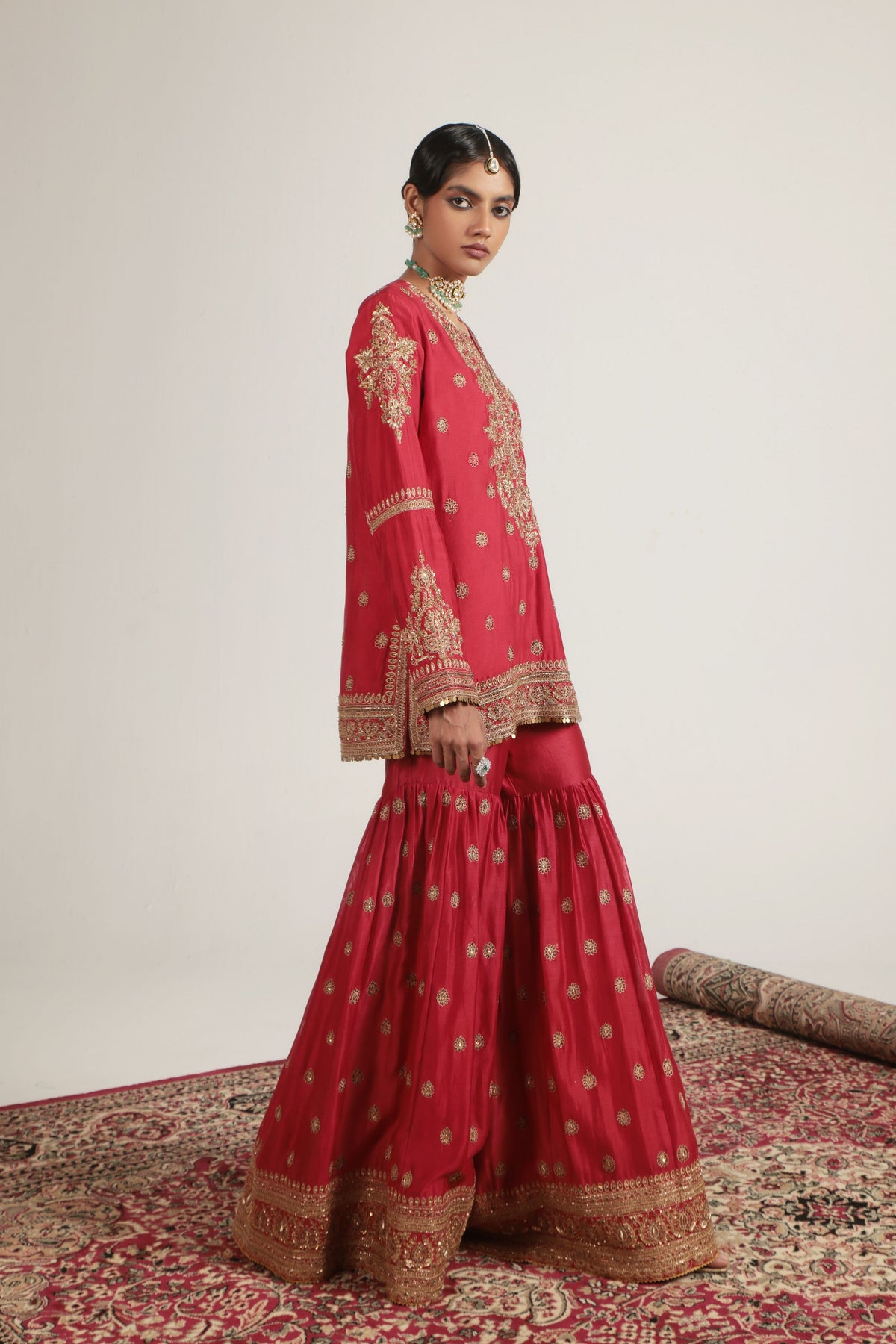 Red Phool Patti Sharara Set