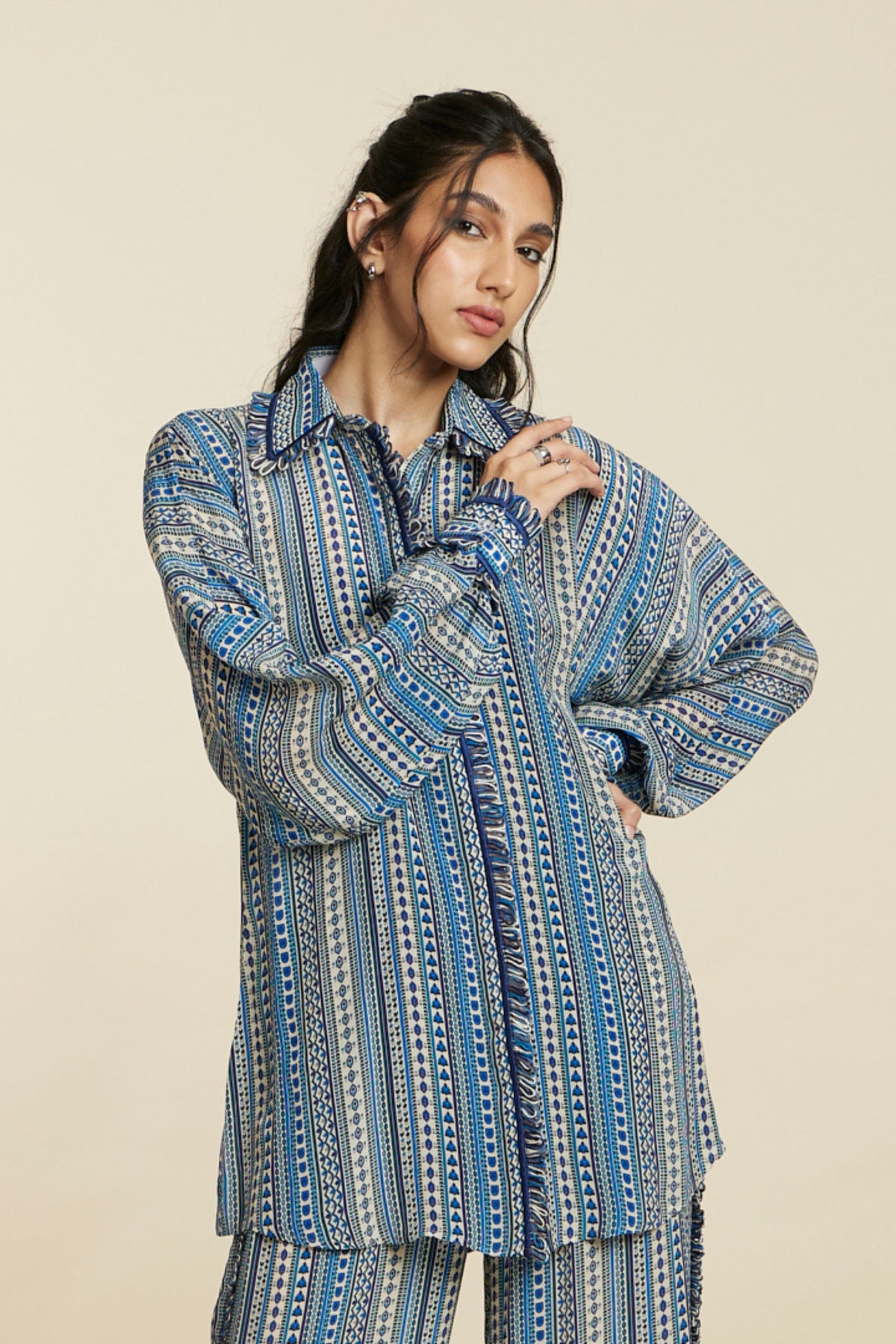 Blue Boho Stripe Oversized Co-ord Set