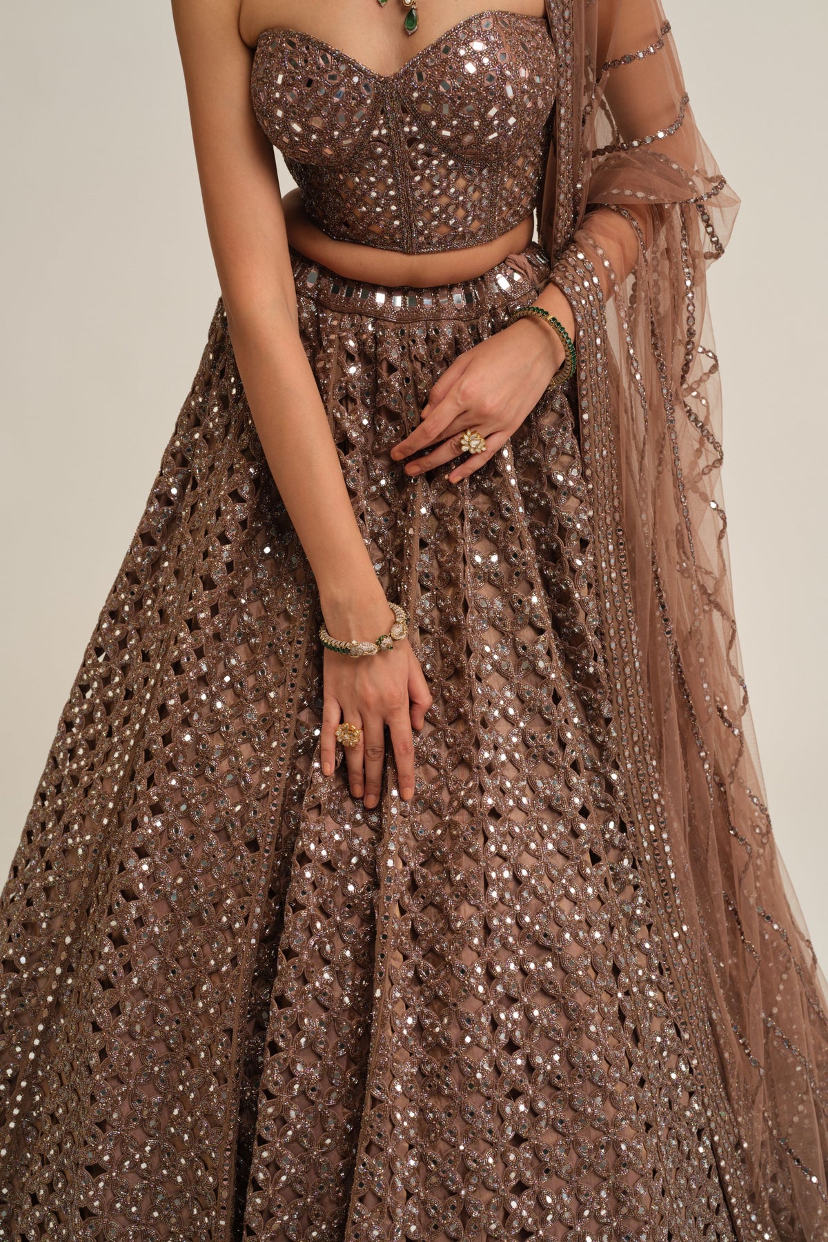 Beige Flower Lehenga Set