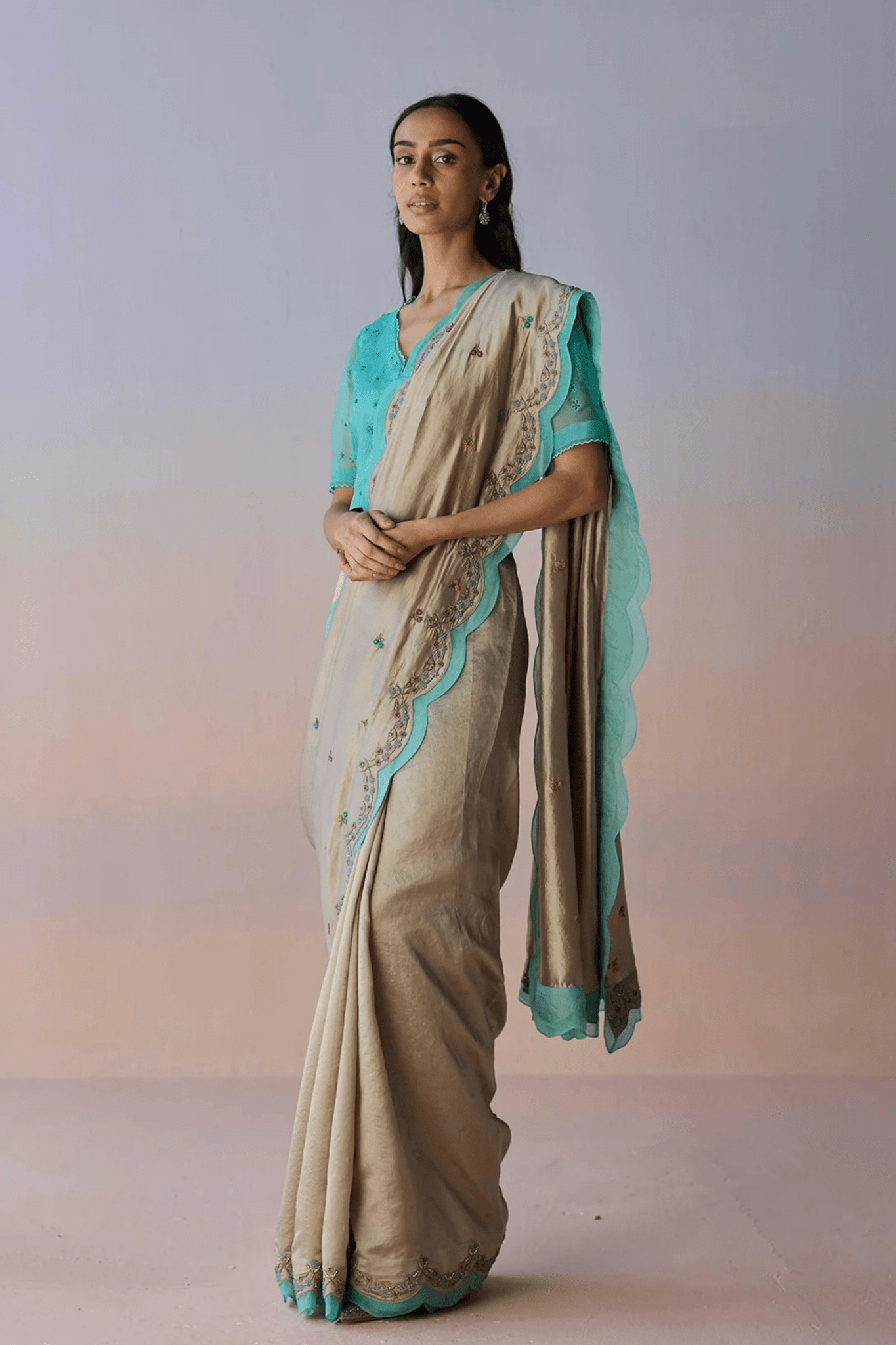 Ocean's Breath Embroidered Saree - Surmaye - Elahe