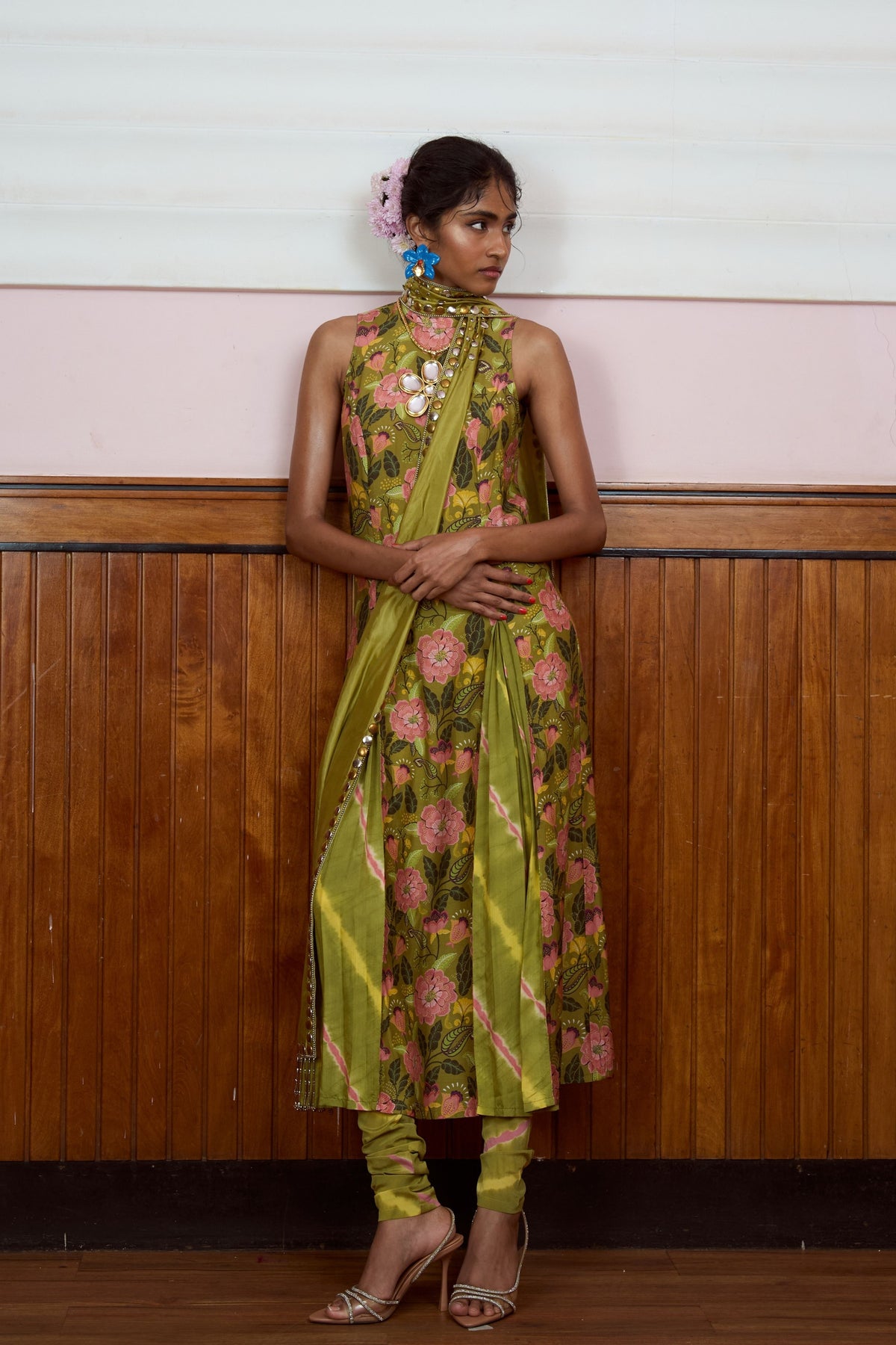 Silsila Olive Leheriya Kurta Set
