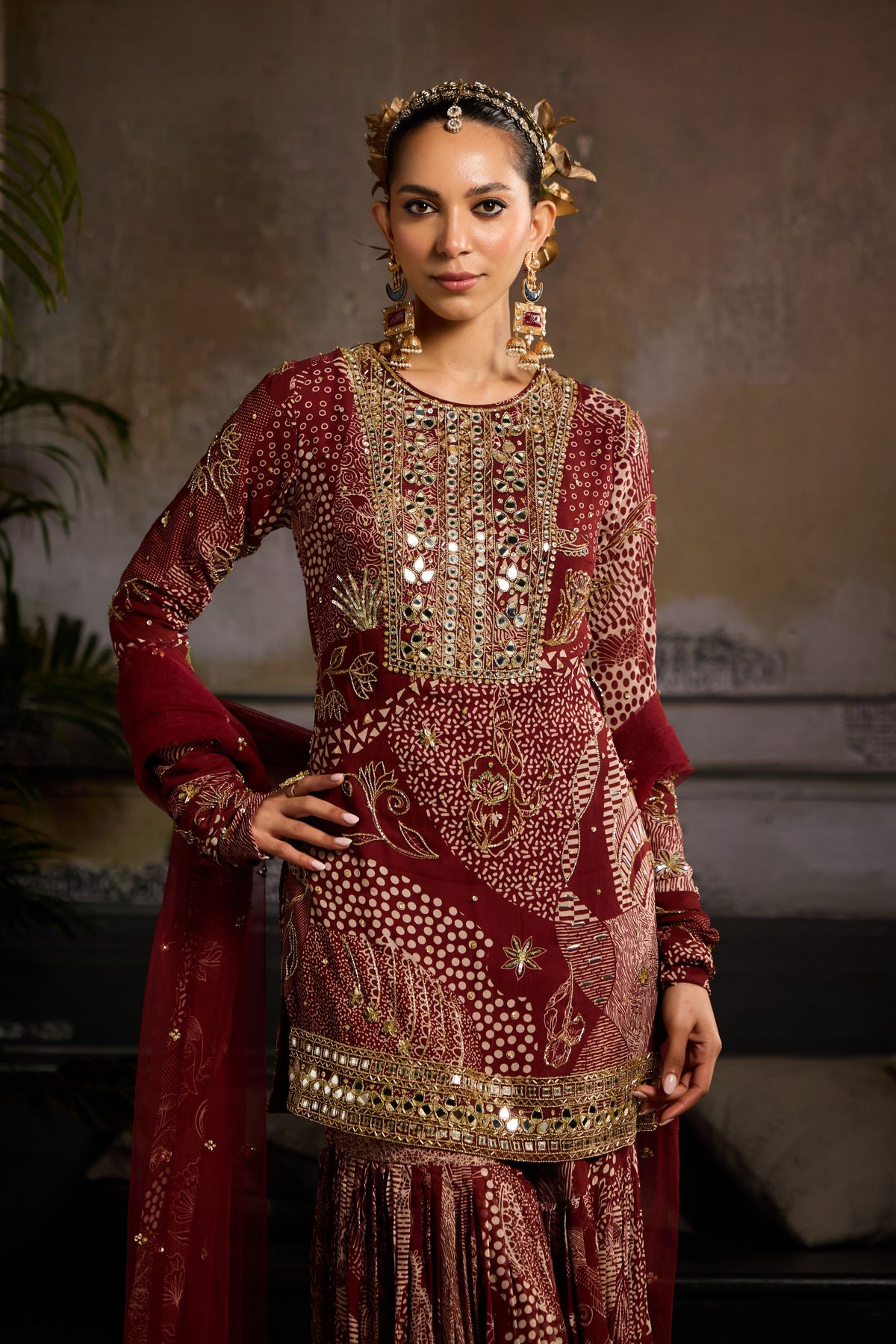 Maroon Print Sharara Set