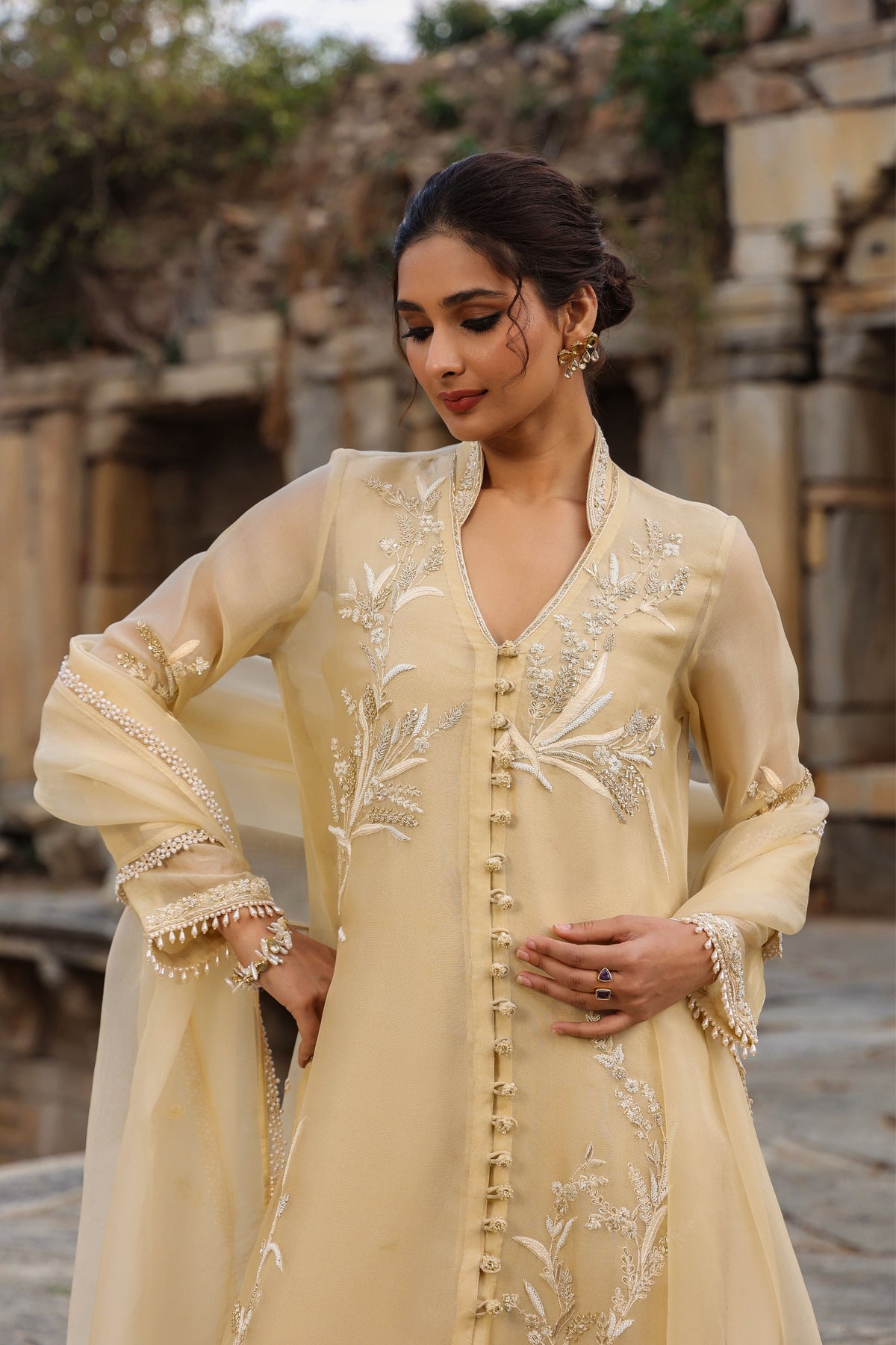 Vaayu Beige Heavy Jacket Kurta Set