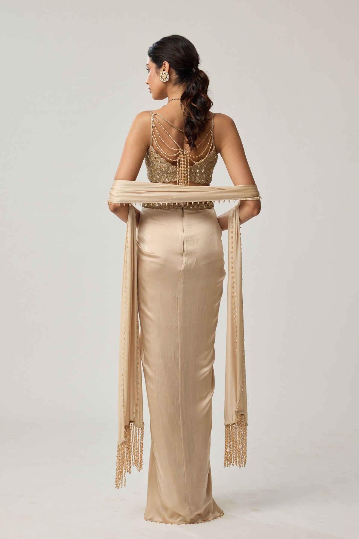 Light Beige Draped Skirt Set
