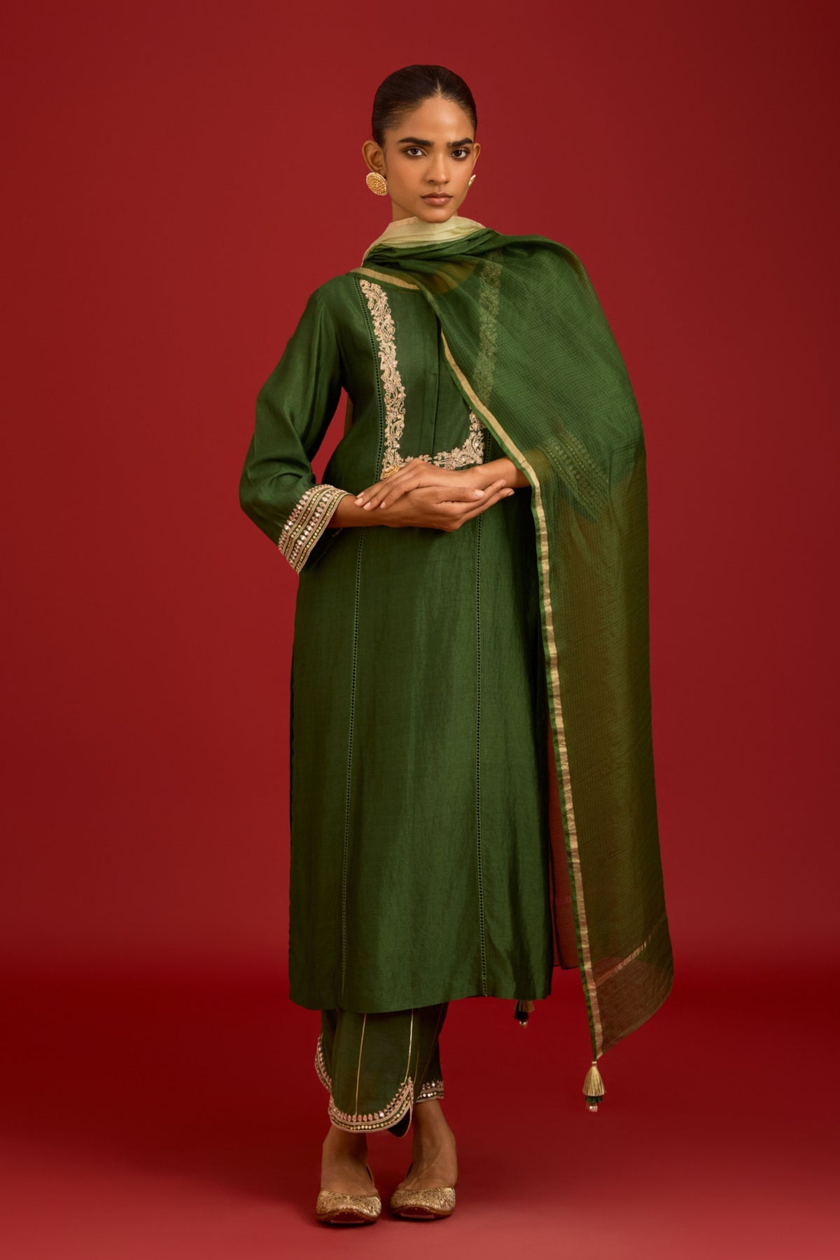 Green Chinniya Kurta Set