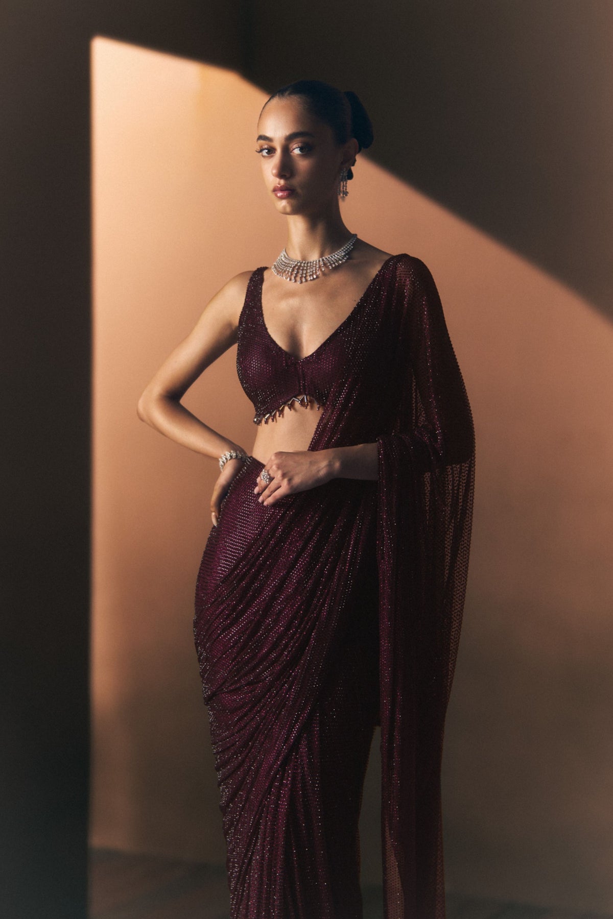 Cerise Drape Saree Set