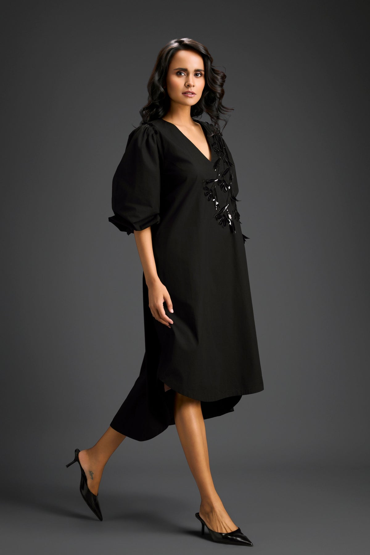Black High-low V-neck Dress