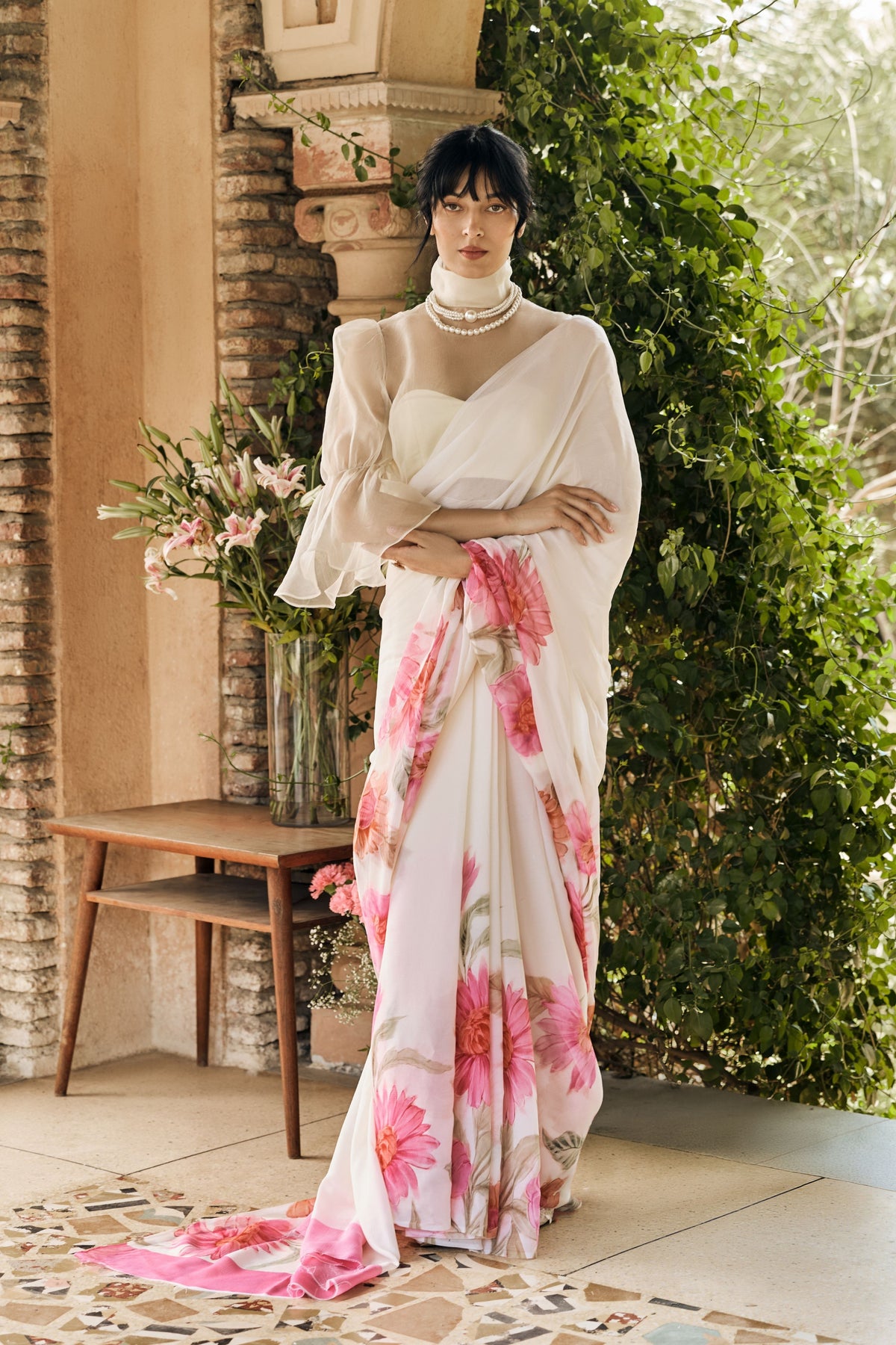 Vera White Chiffon Saree