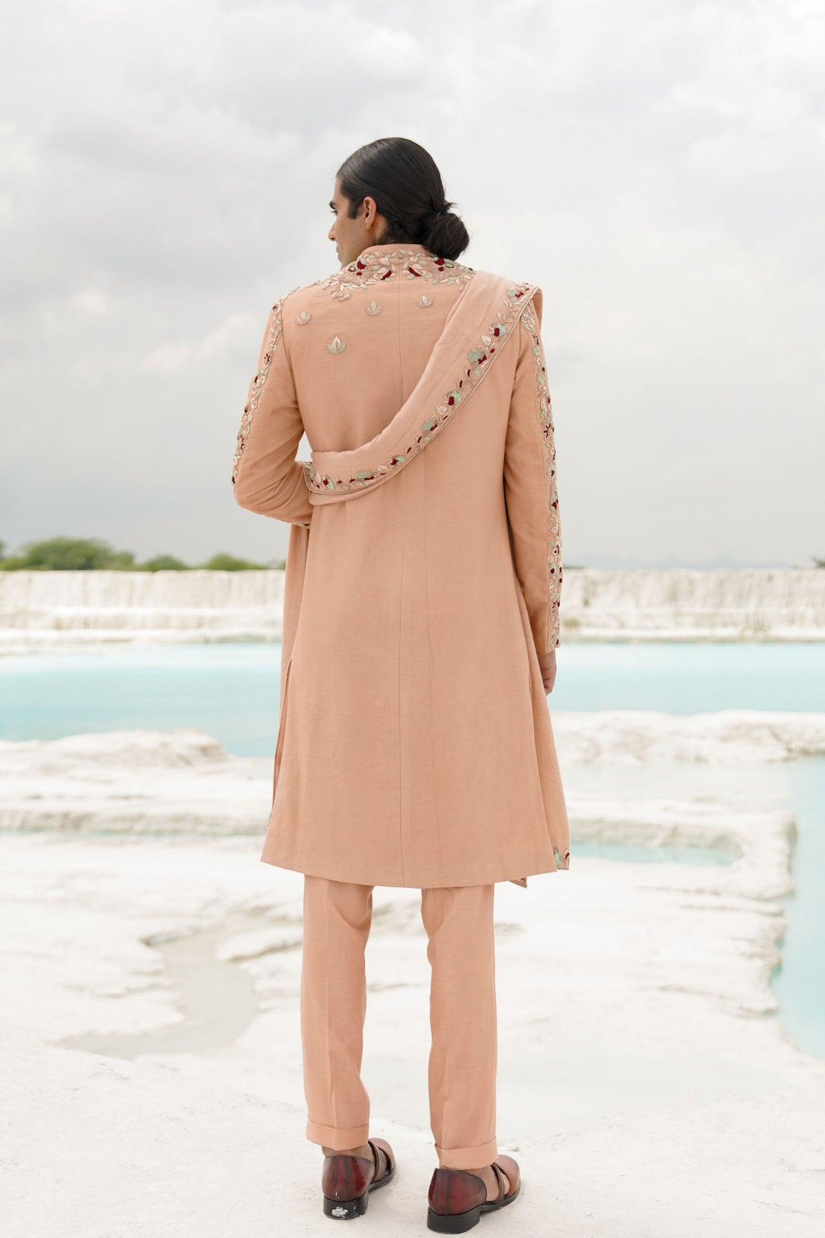 Ivory &amp; Cyan Sherwani Set