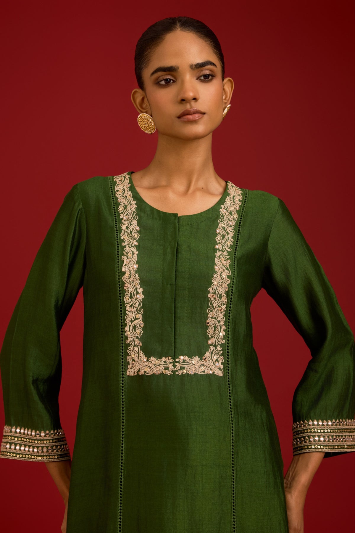 Green Chinniya Kurta Set